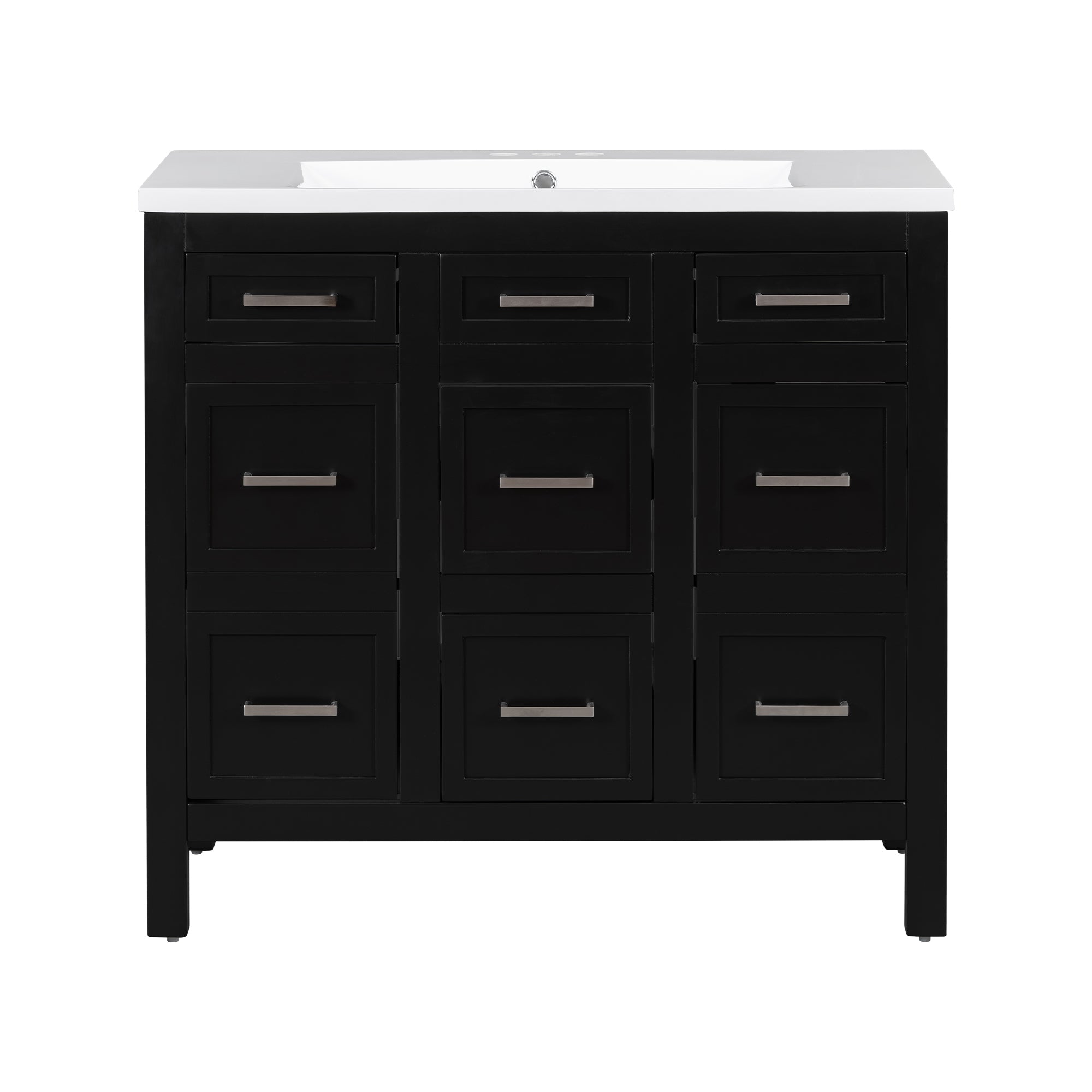 36" Bathroom Vanity Cabinet with Resin Integrated Sink - 4 Drawers, 2 Doors