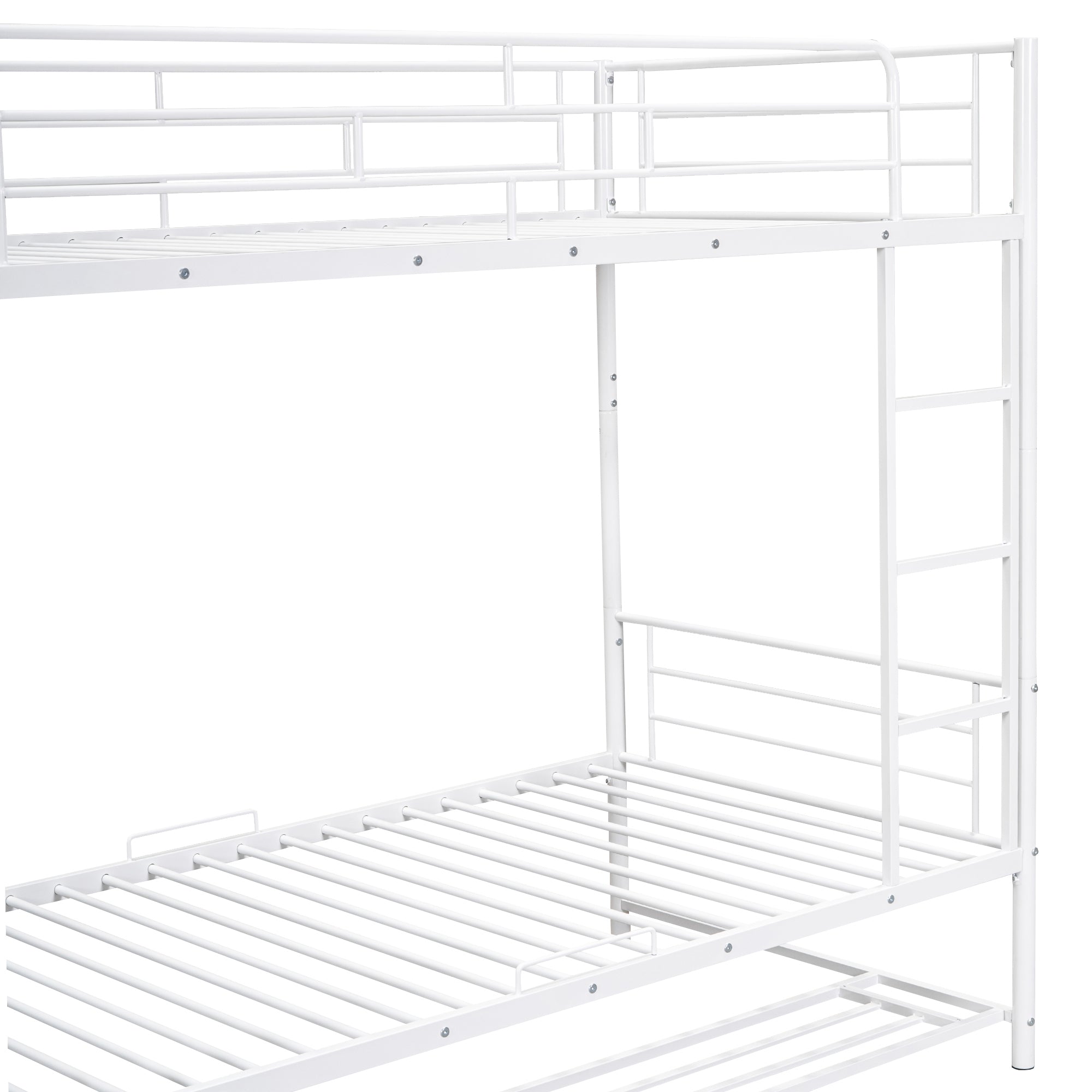 Twin Over Twin Metal Bunk Bed with Shelf and Guardrails, White