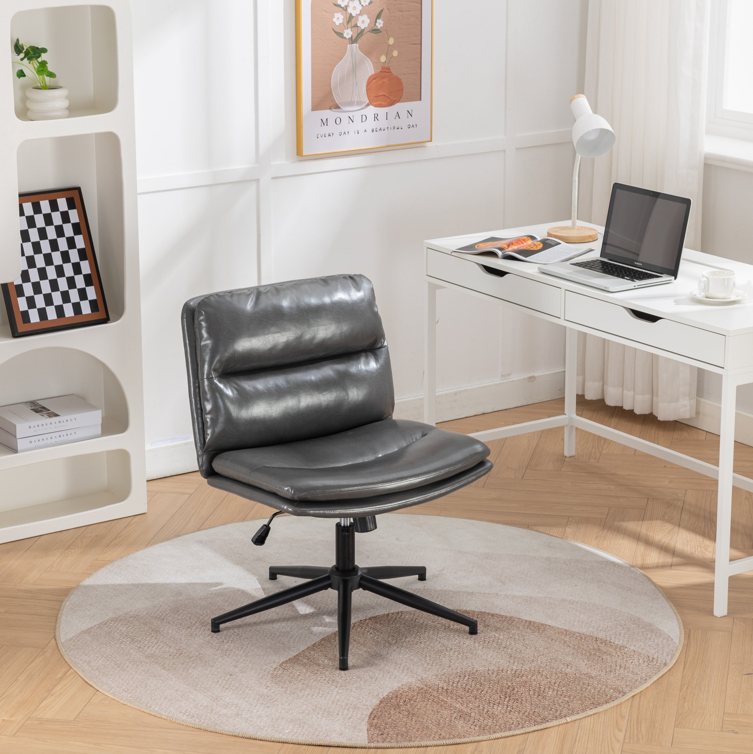 Bizerte Adjustable Swivel Criss-Cross Chair, Wide Seat/ Office Chair /Vanity Chair, Gray