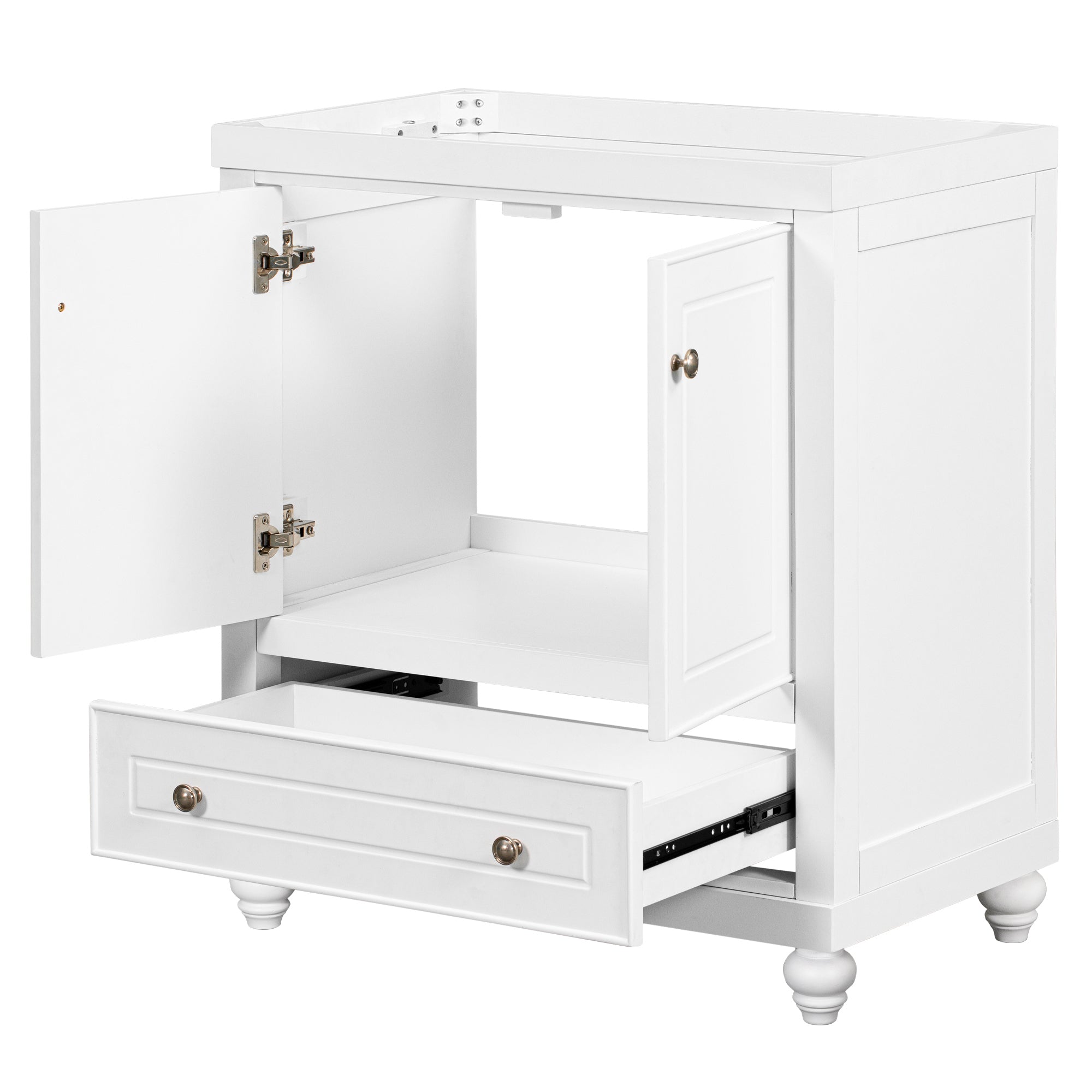 30" Bathroom Vanity without Sink, Base Only, Cabinet with Doors and Drawer, Solid Frame and MDF Board, White