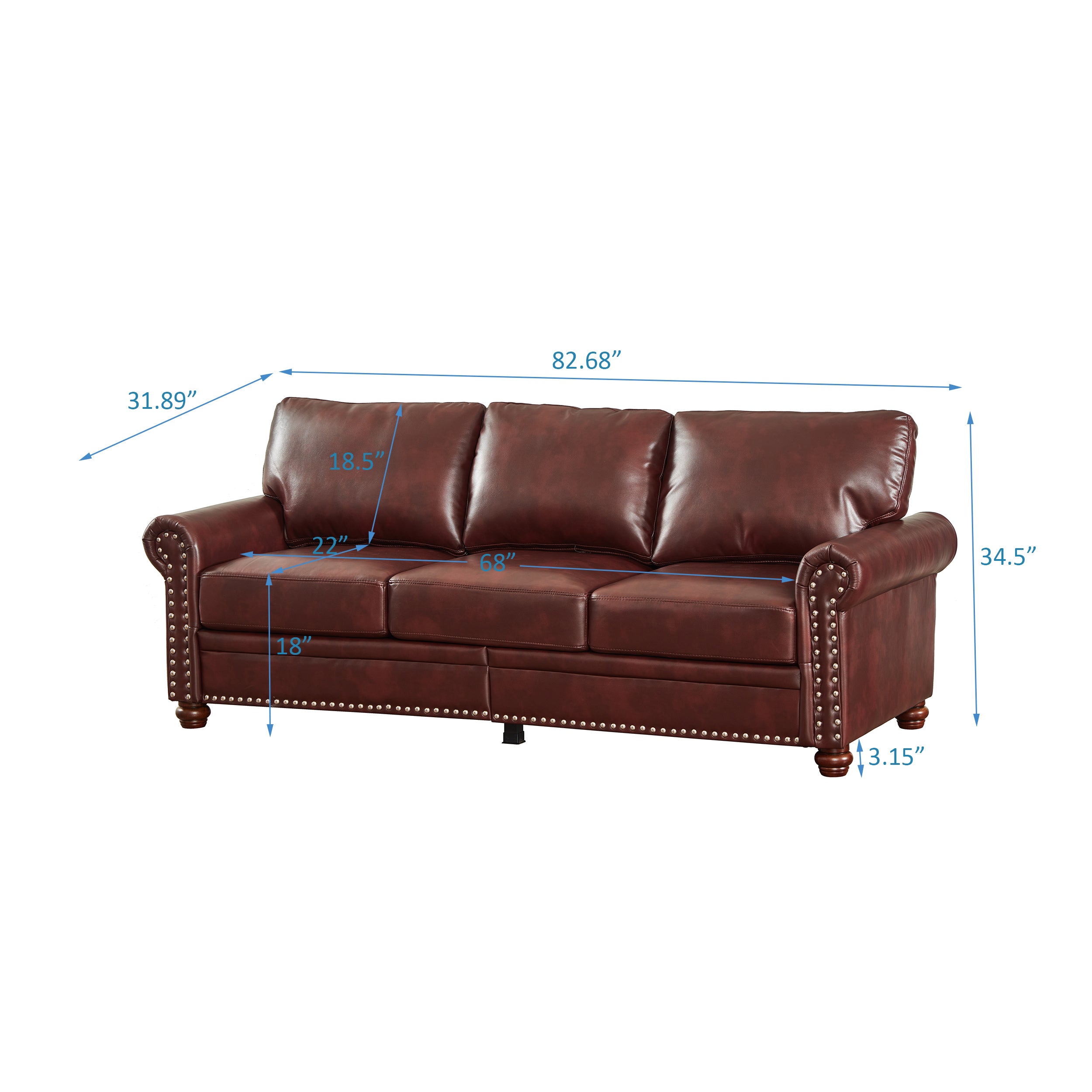 Living Room Sofa with Storage Sofa 2+3 Sectional Burgundy Faux Leather