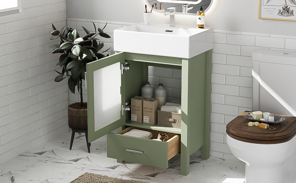 20-Inch bathroom vanity with ceramic sink and ample storage - ideal for small bathrooms