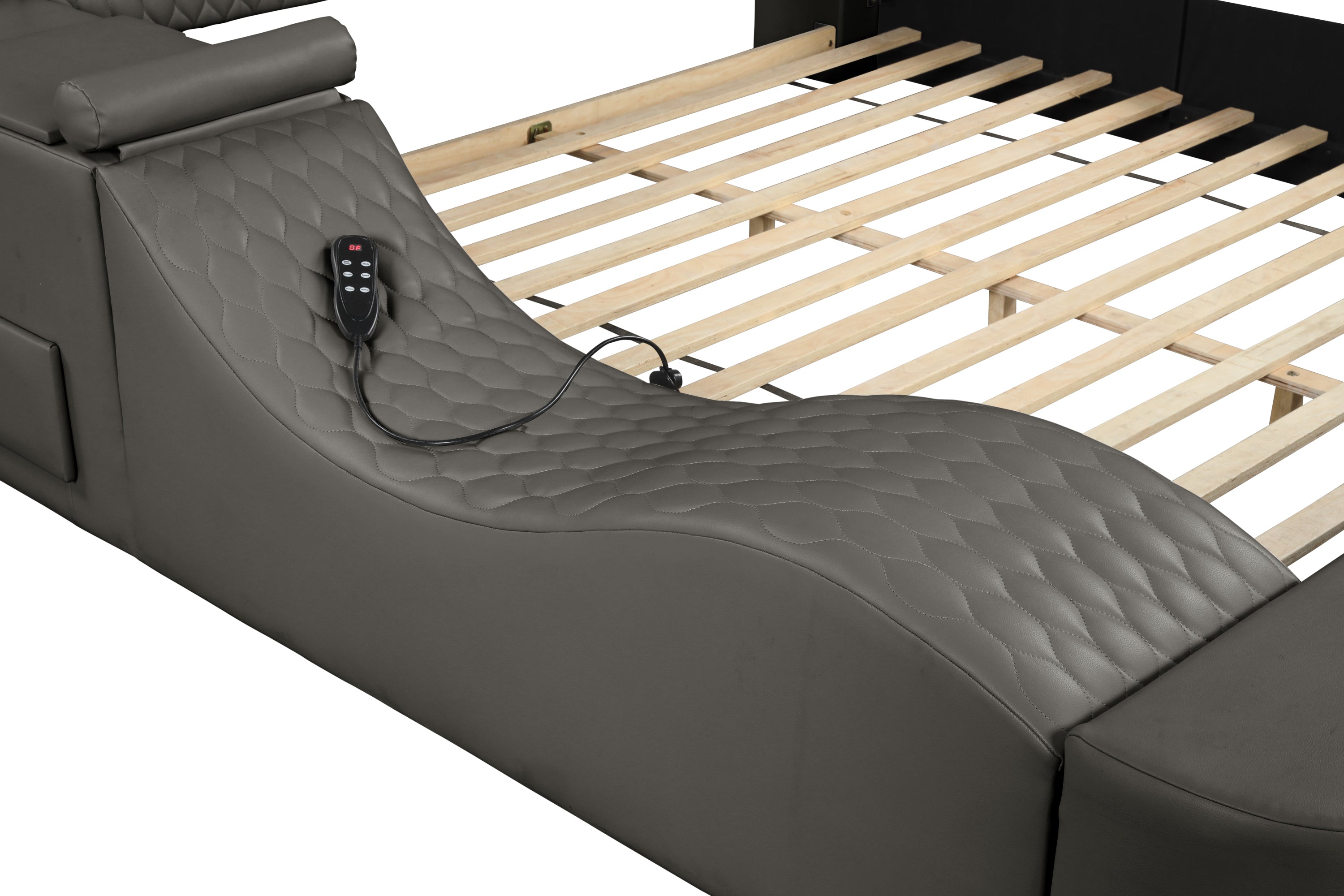 Smart Multifunctional Queen Size Bed Made with Wood in Gray