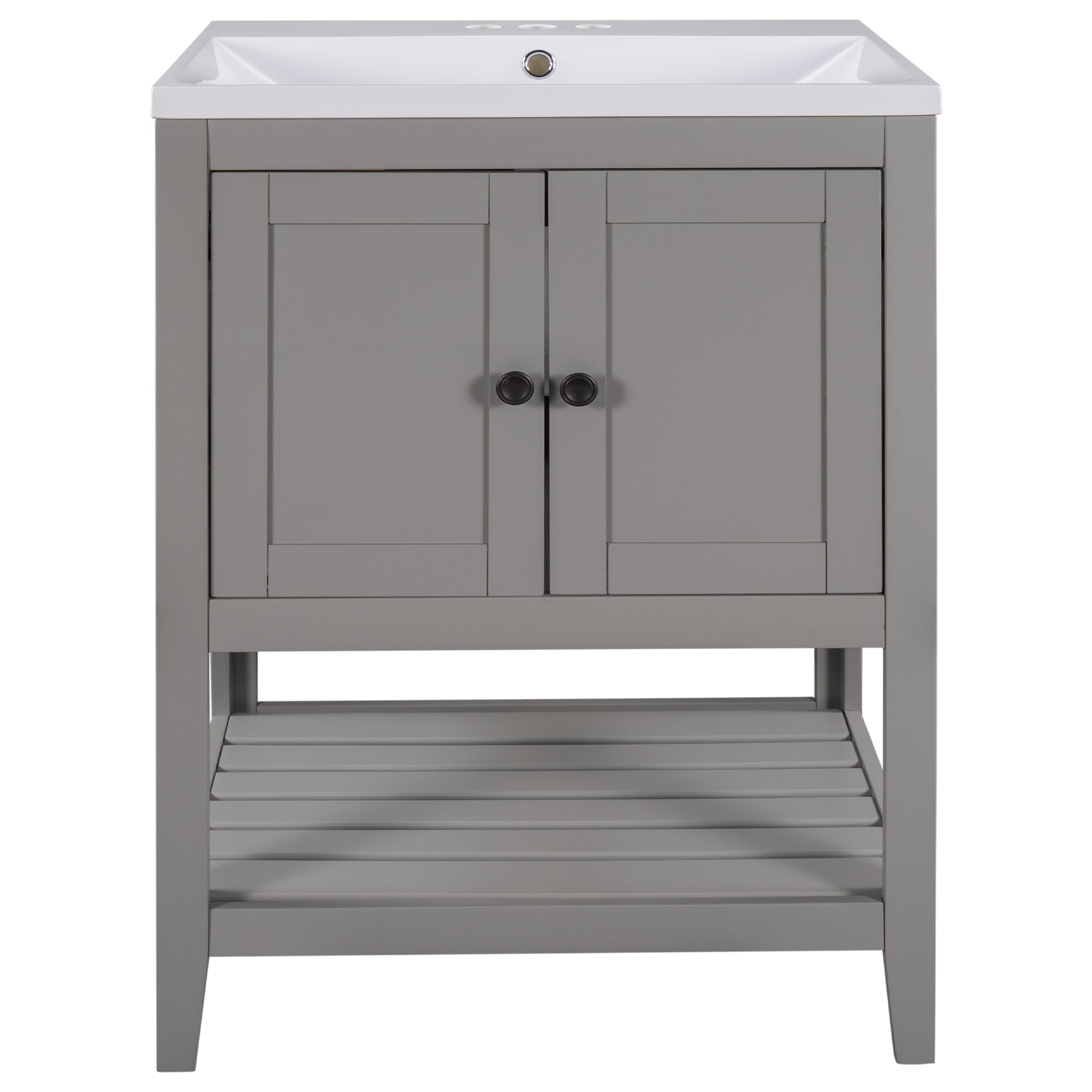 [VIDEO] 24" Grey Modern Sleek Bathroom Vanity Elegant Ceramic Sink with Solid Wood Frame Open Style Shelf (OLD SKU: JL000004AAE)