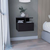Floating Nightstand 12"H, Wall Mounted with Single Drawer and 2-Tier Shelf, Black