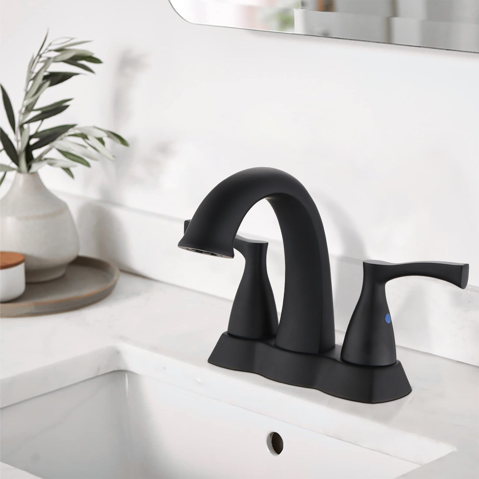 2 Handle 4 Inch Centerset Bathroom Sink Faucet with Pop-Up Drain, Matte Black