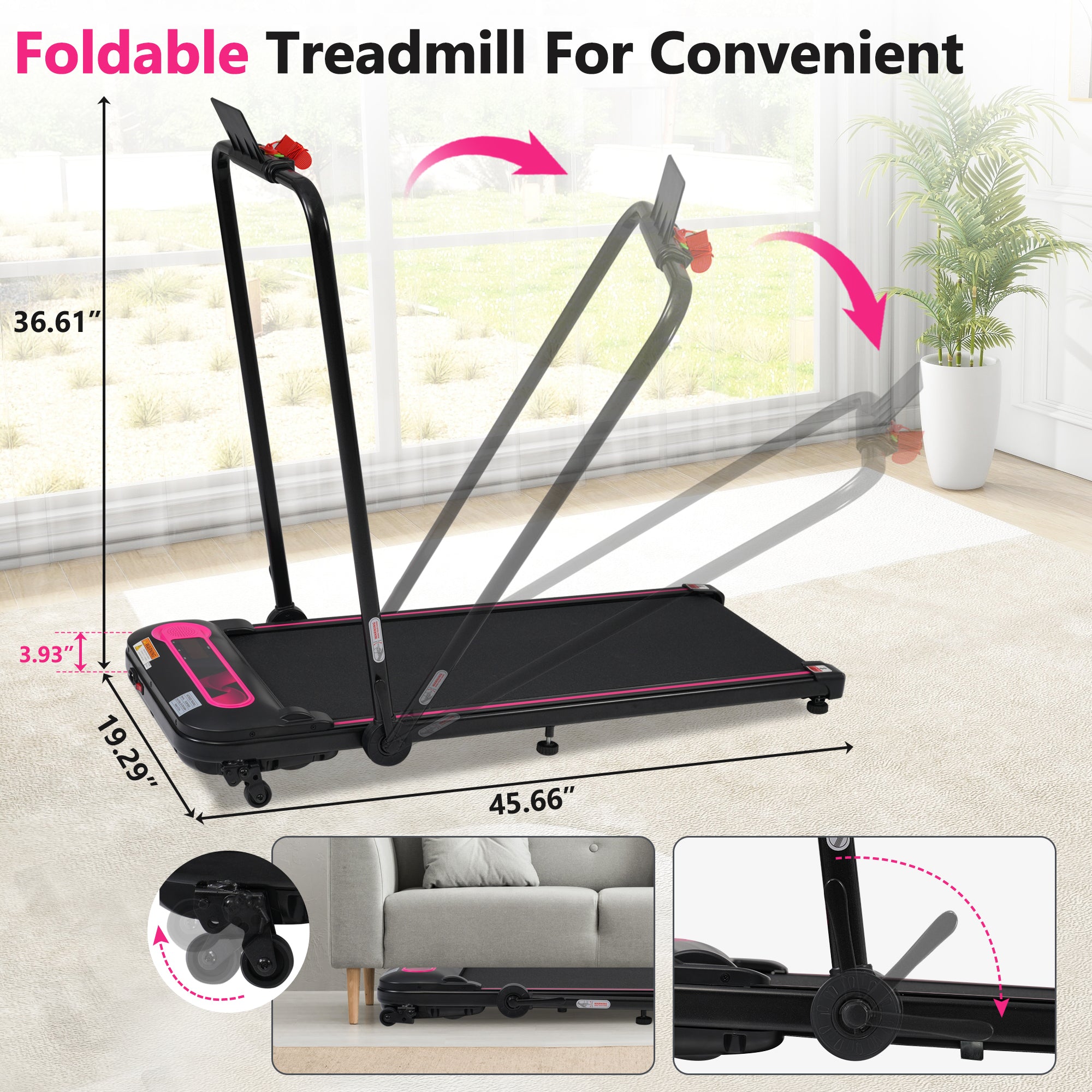 NEW Folding Walking Pad Under Desk Treadmill for Home Office -2.5HP Walking Treadmill With Incline 0.5-7.5MPH 300LBS Capacity Treadmill for Walking Running - Two Ways to Adjust Speed