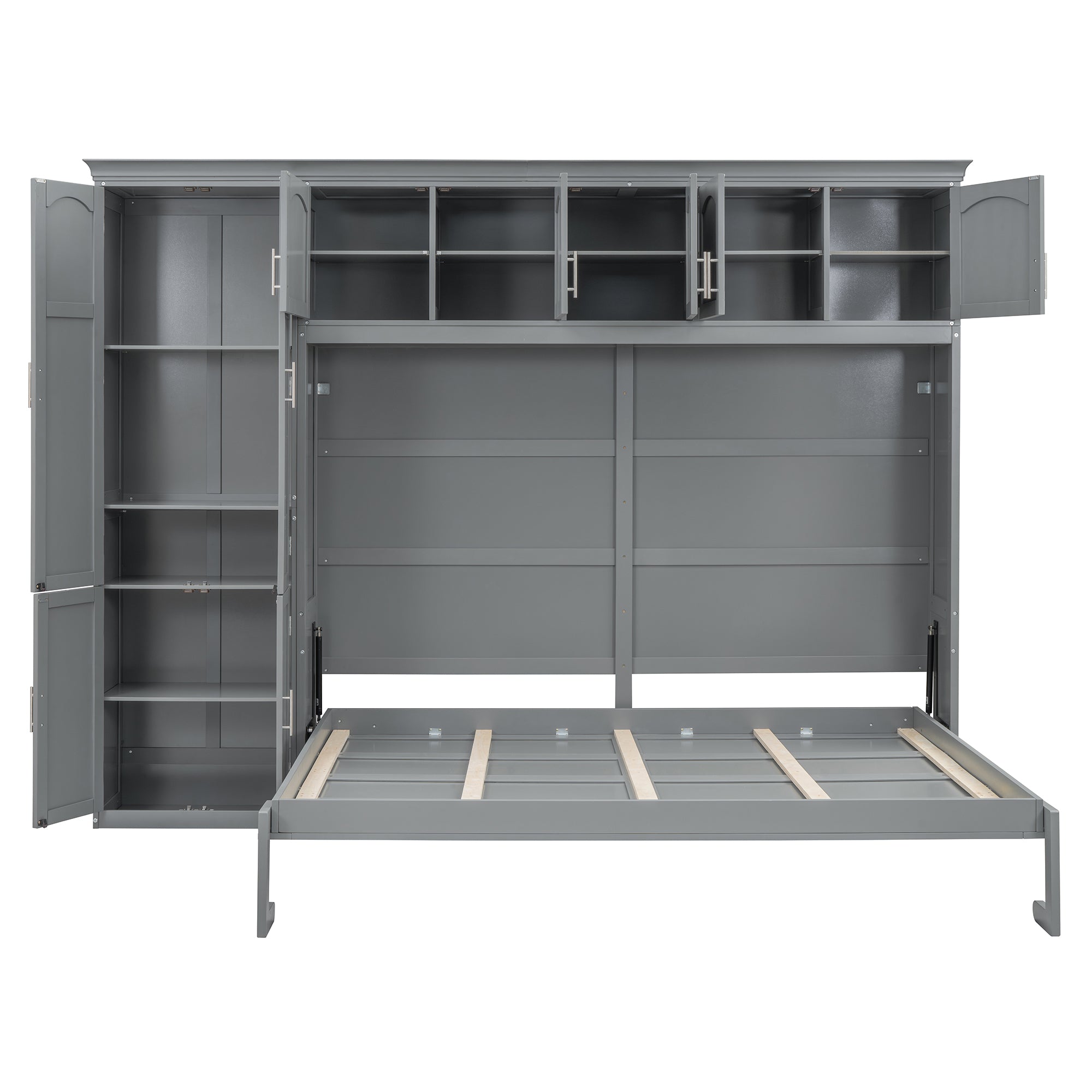 Queen Size Murphy Bed Wall Bed with Cabinets,Gray