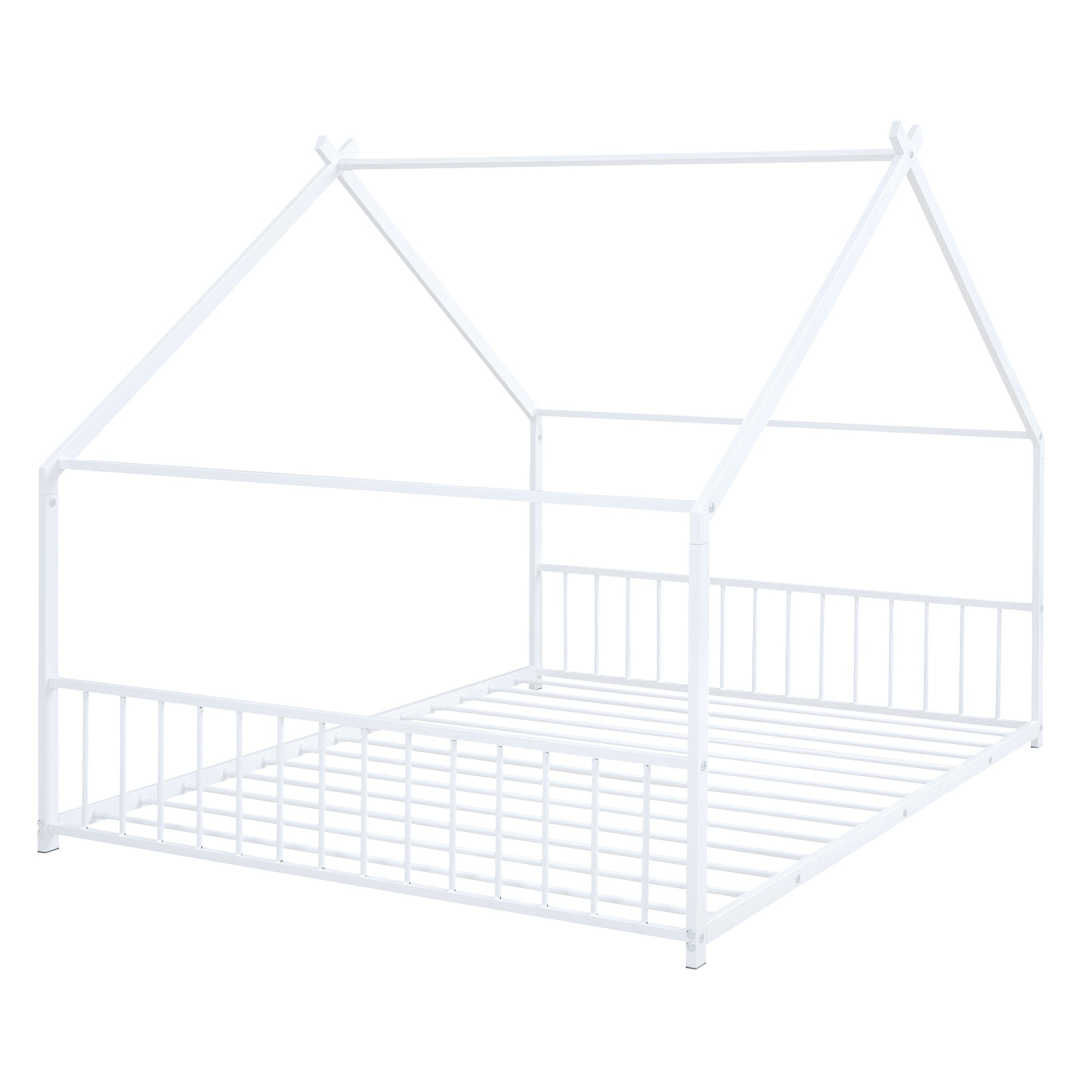 Full Size Metal House Bed, White