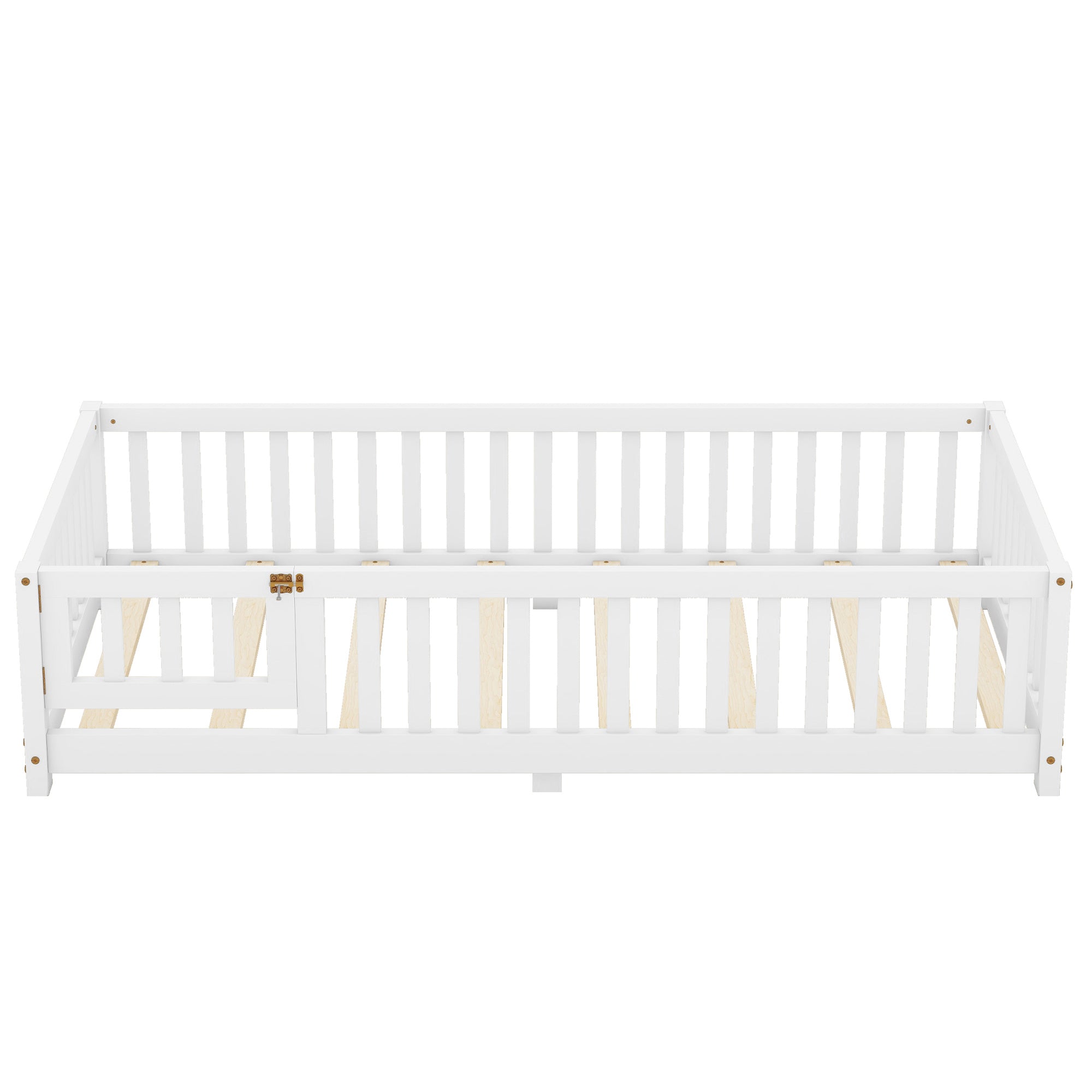 Twin Size Bed Floor Bed with Safety Guardrails and Door for Kids, White(Old SKU:W158090683)