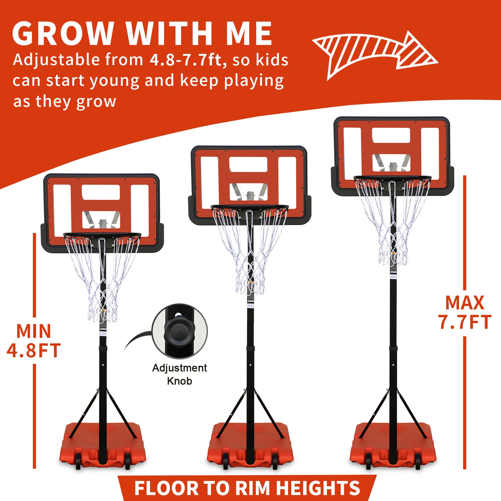 Use for Outdoor Height Adjustable 4.8 to 7.7ft Basketball Hoop 28 Inch Backboard Portable Basketball Goal System with Stable Base and Wheels