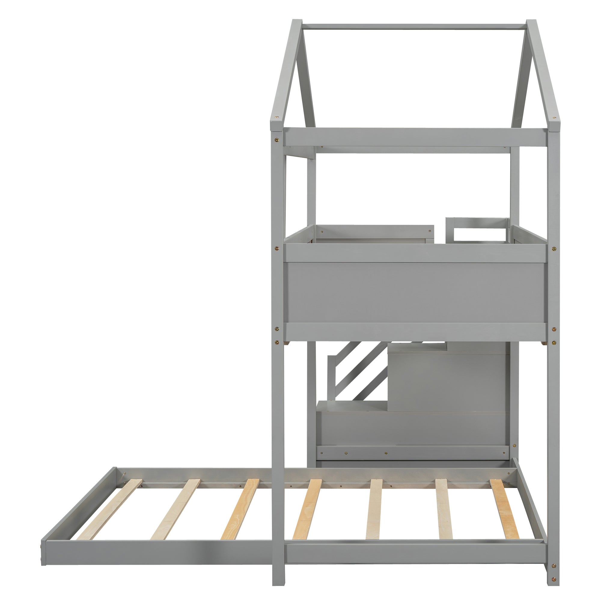 Twin over Full House Bunk Bed with Storage Staircase and Blackboard,Gray(Old SKU: GX001701AAE)