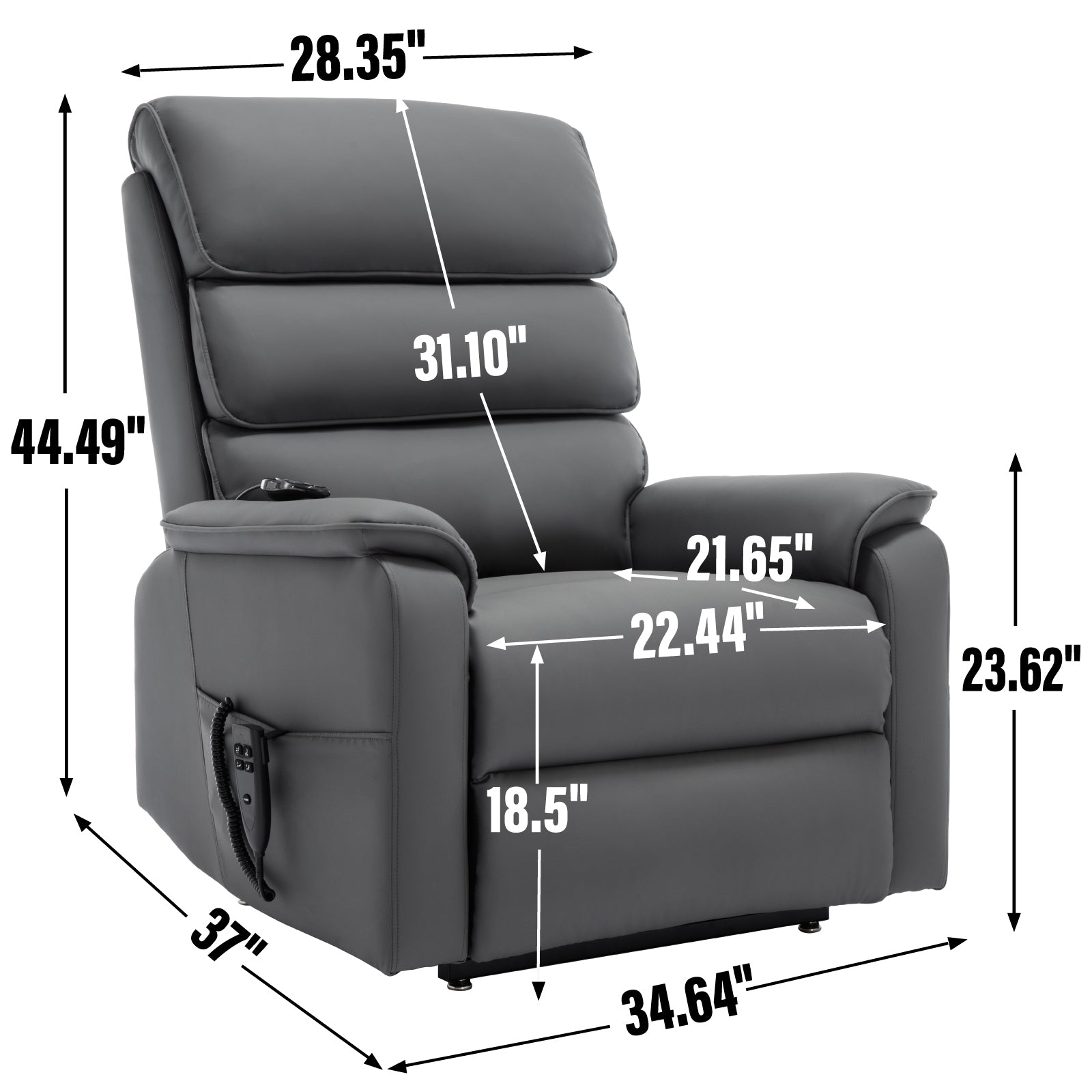 Grey Cat-proof Leather Dual Motor Infinite Position Up to 350 LBS Power Lift Recliner Chair with Power-Remote, Heat Massage and Heavy Duty Motion Mechanism