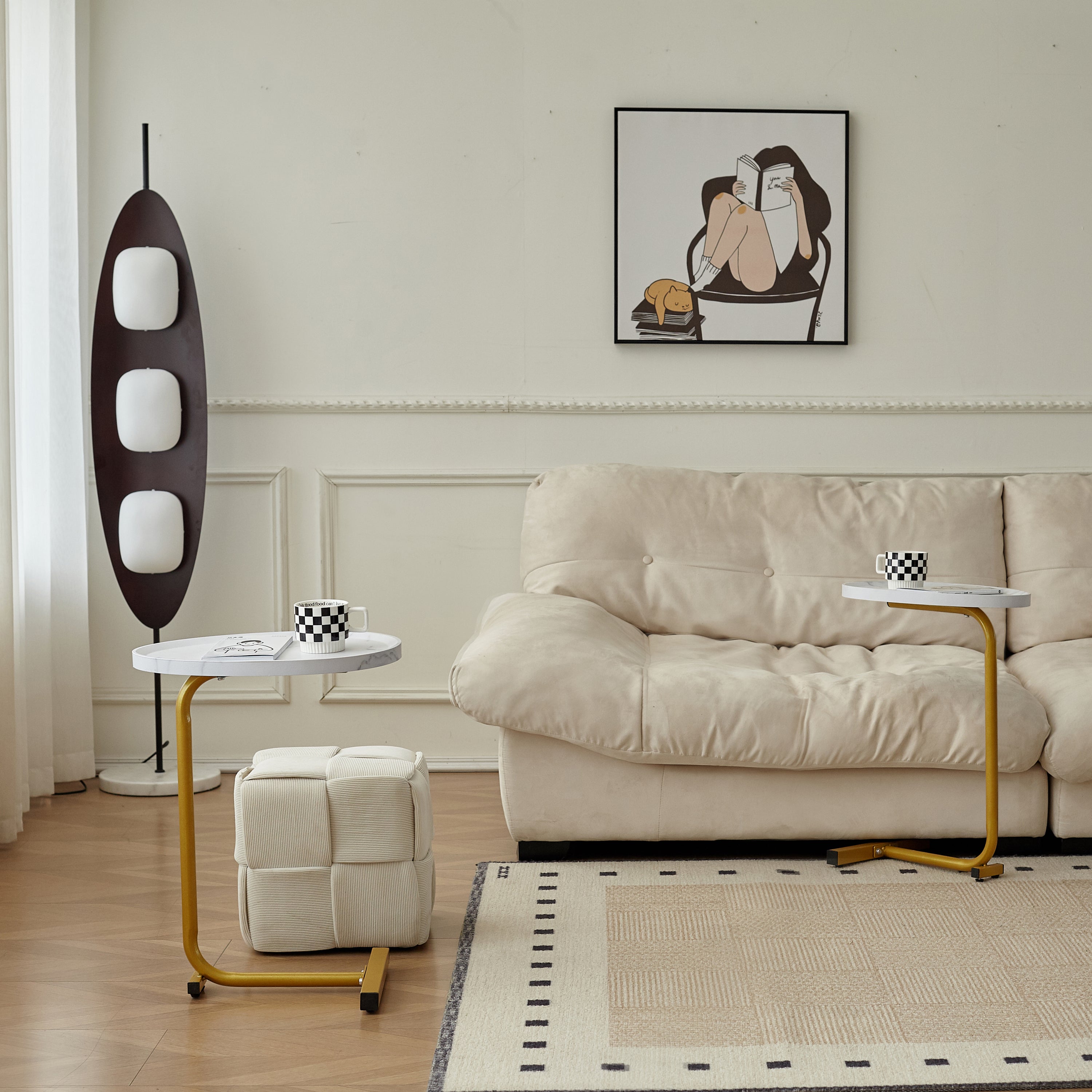 White C-shaped Side Table, Small Sofa Table for Cough, Bederoom