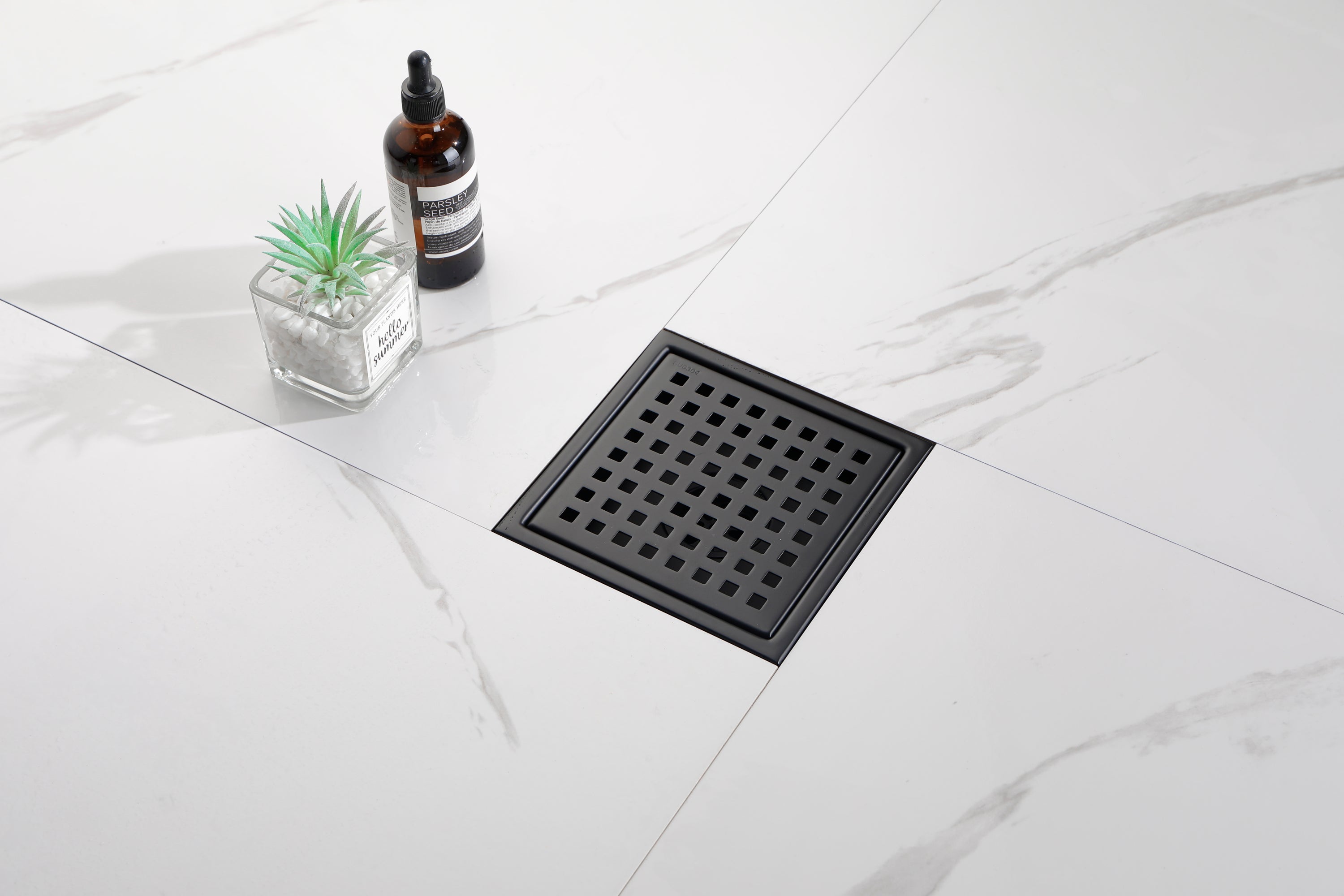 6 Inch Square Shower Floor Drain  Square Shower Floor Drain with Flange,Pattern Grate Removable,Food-Grade SUS 304 Stainless Steel