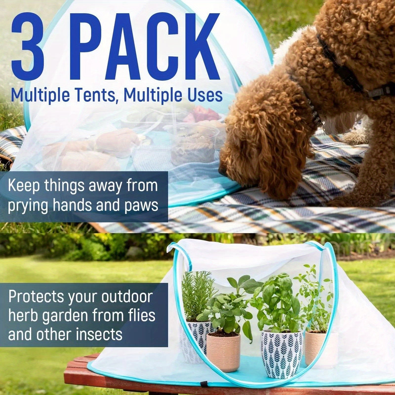 3-Pack Extra Large Folding Mesh Food Tent – Tabletop with Easy Access Opening