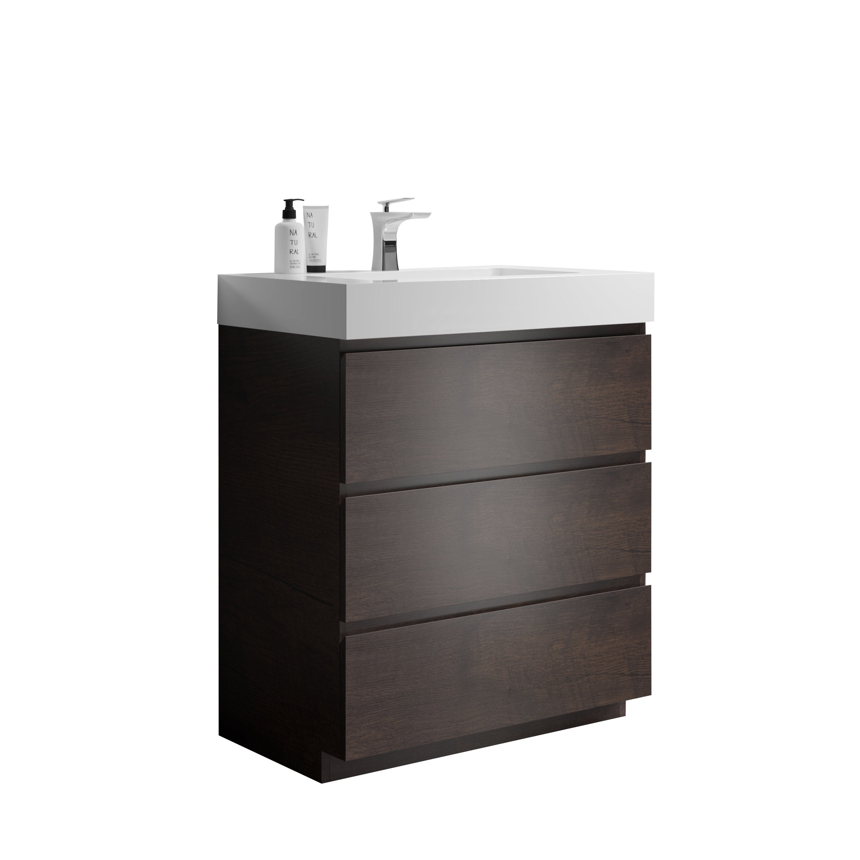 Alice 30" Walnut Bathroom Vanity with Sink, Large Storage Freestanding Bathroom Vanity for Modern Bathroom, One-Piece White Sink Basin without Drain and Faucet, Pre-assembled