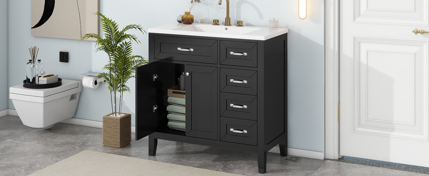 36" Bathroom Vanity with Sink Combo, Black Bathroom Cabinet with Drawers, Solid Frame and MDF Board (Old Sku:JL000007AAB)