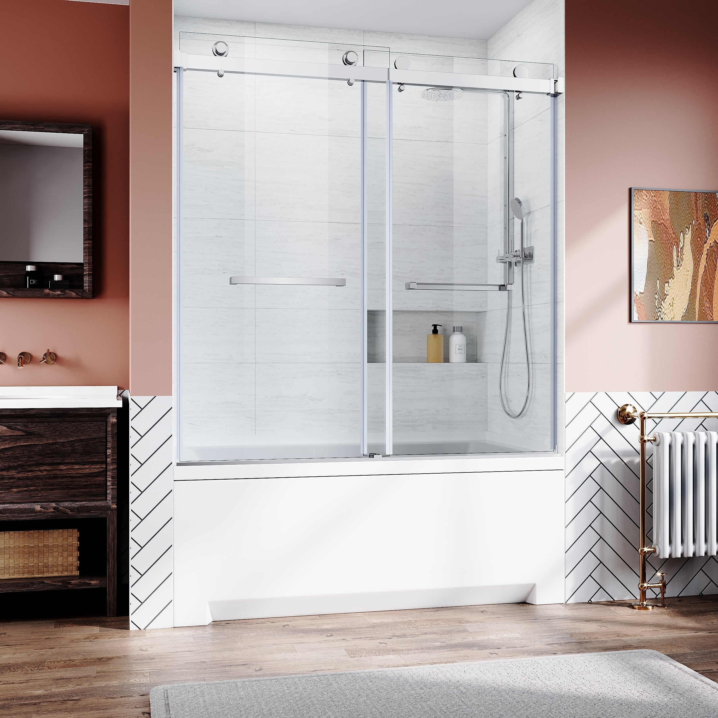 Frameless Sliding Bathtub Door 56-60"W x 62"H,Bypass Tub Glass Sliding Shower Doors