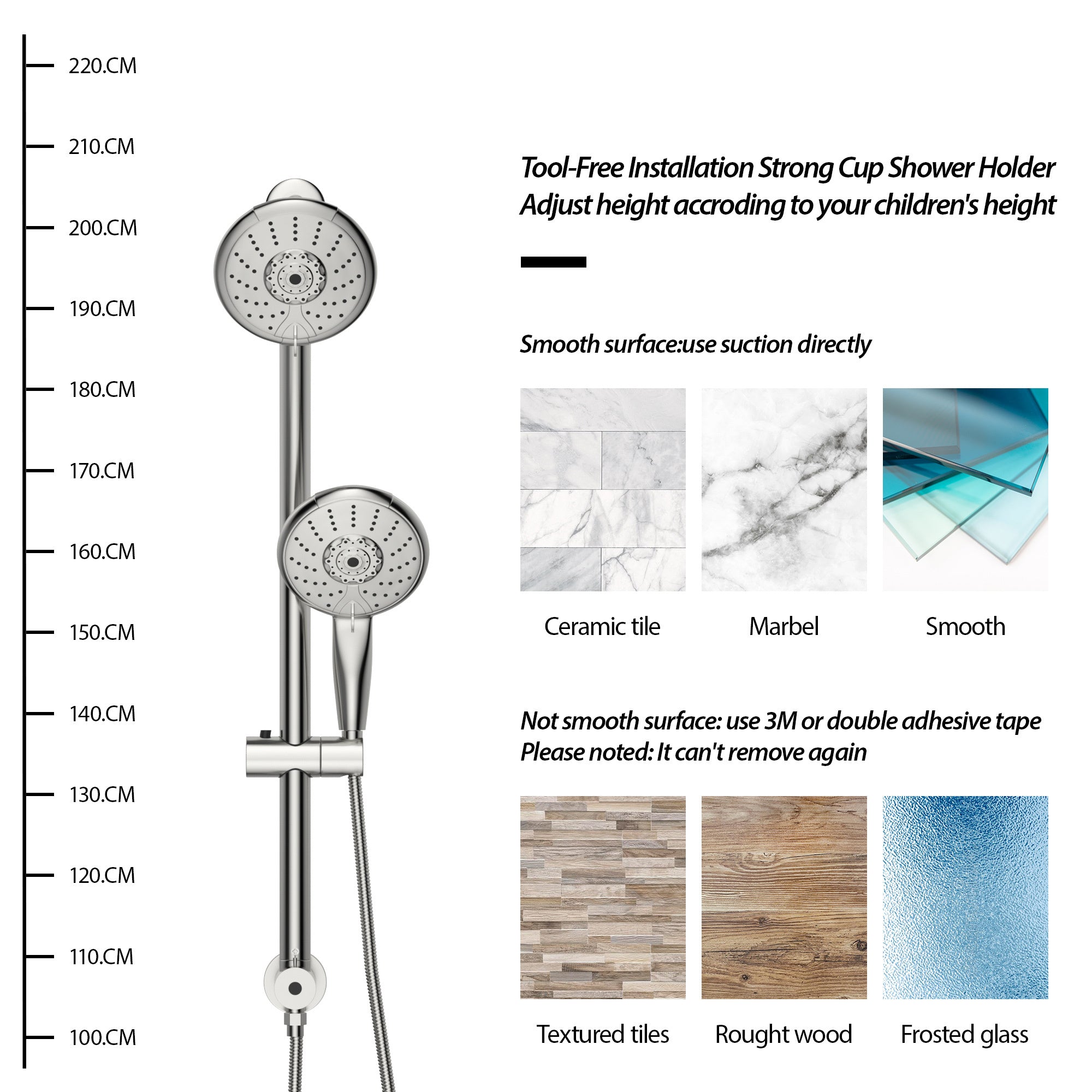 5" Multi Function Dual Shower Head, with Adjustable Slide Bar,Chrome