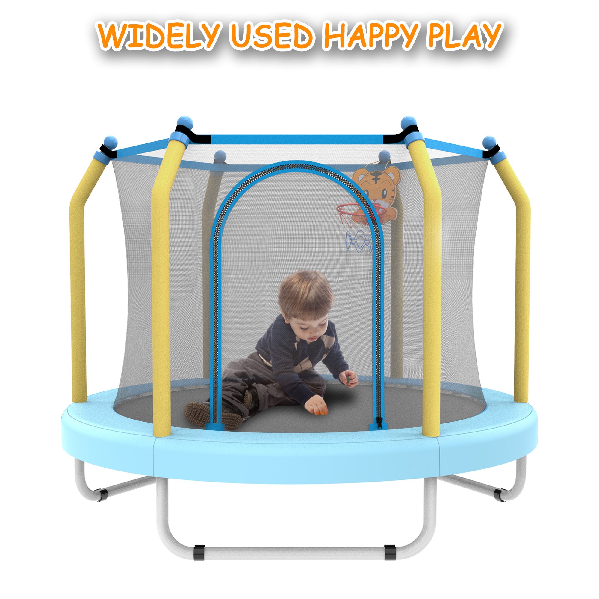 55-inch Trampoline for Kids Indoor & Outdoor Small Toddler Trampoline with Basketball Hoop