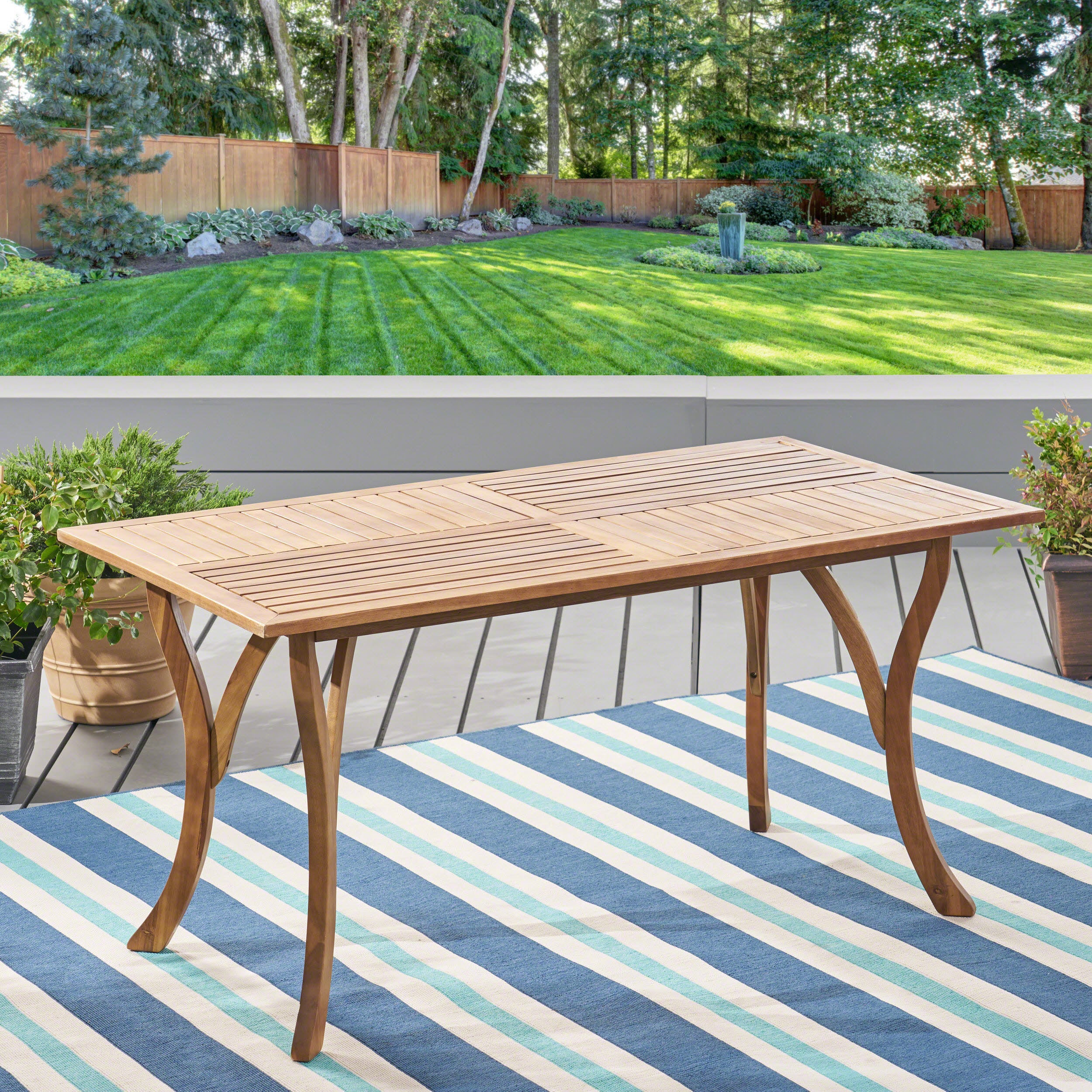 Outdoor 59 Inch Rectangular Solid Wood Table Dining Table,Teak Finish