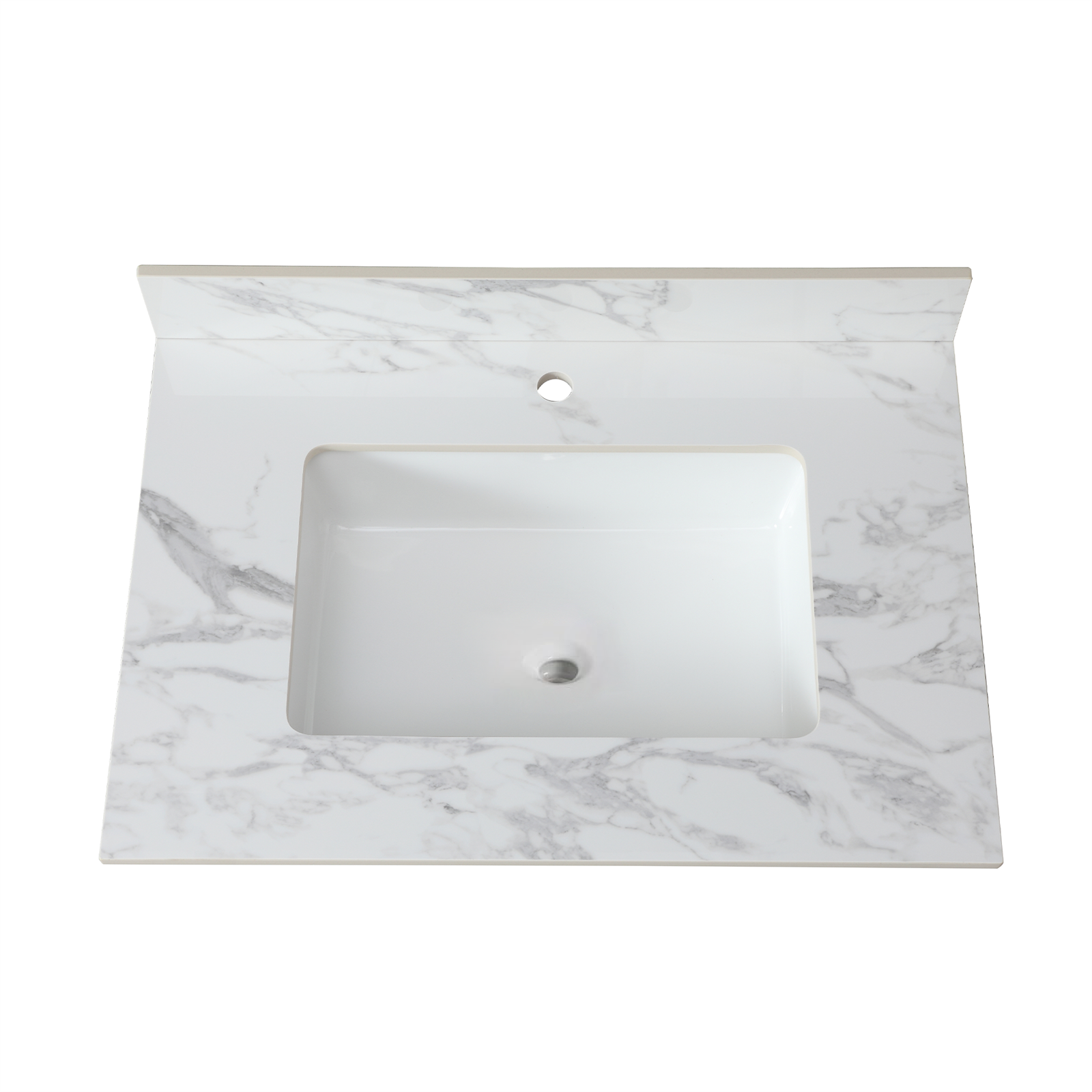 31"x22"Bathroom Vanity Top,sintered stone carra white  Barthroom Vanity Sink Tops with Rectangular Undermount Ceramic Sink with Vanity Backsplash, Single Faucet Hole Bathroom Vanity Countertop