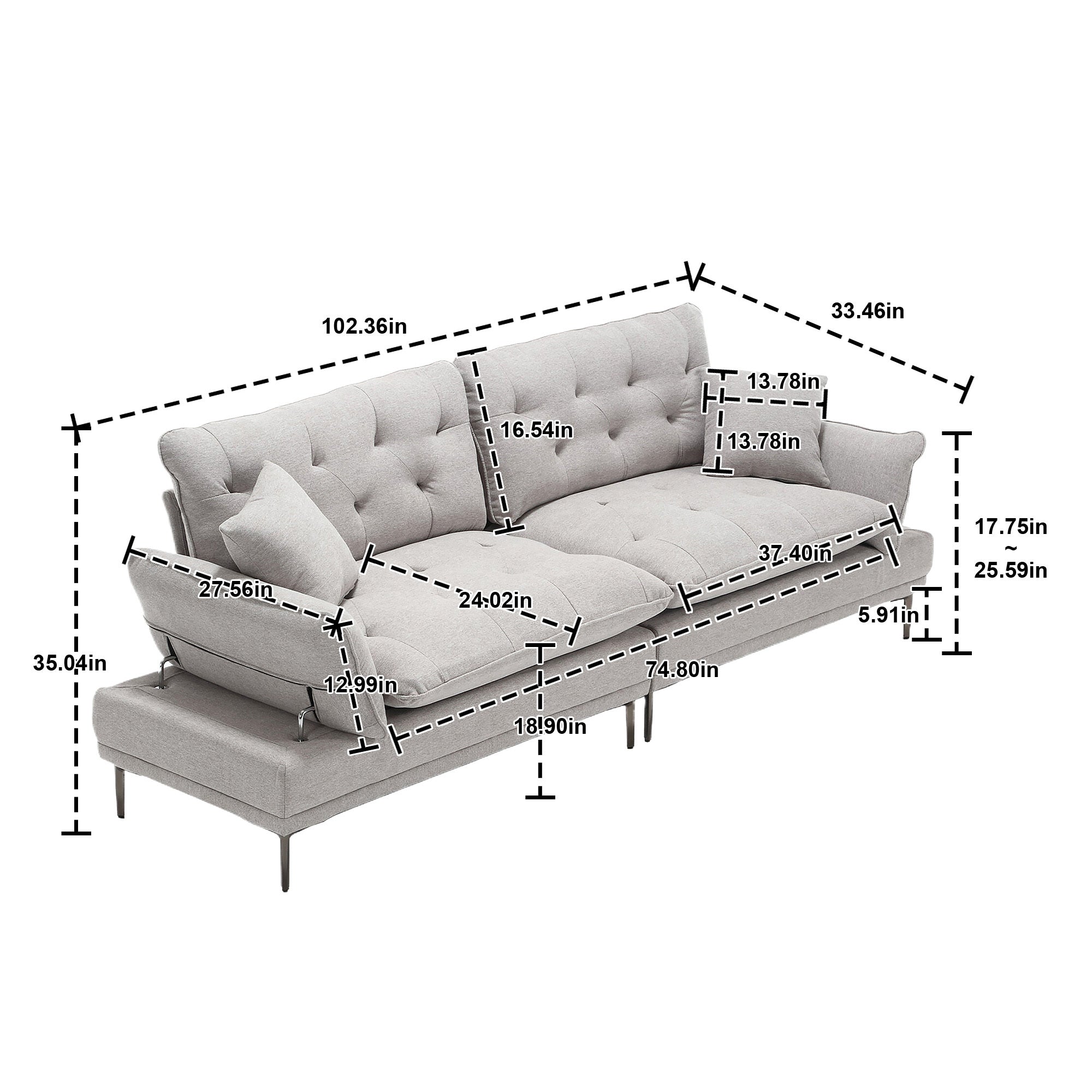 UNITED Linen Sofa , Accent sofa loveseat sofa with metal feet