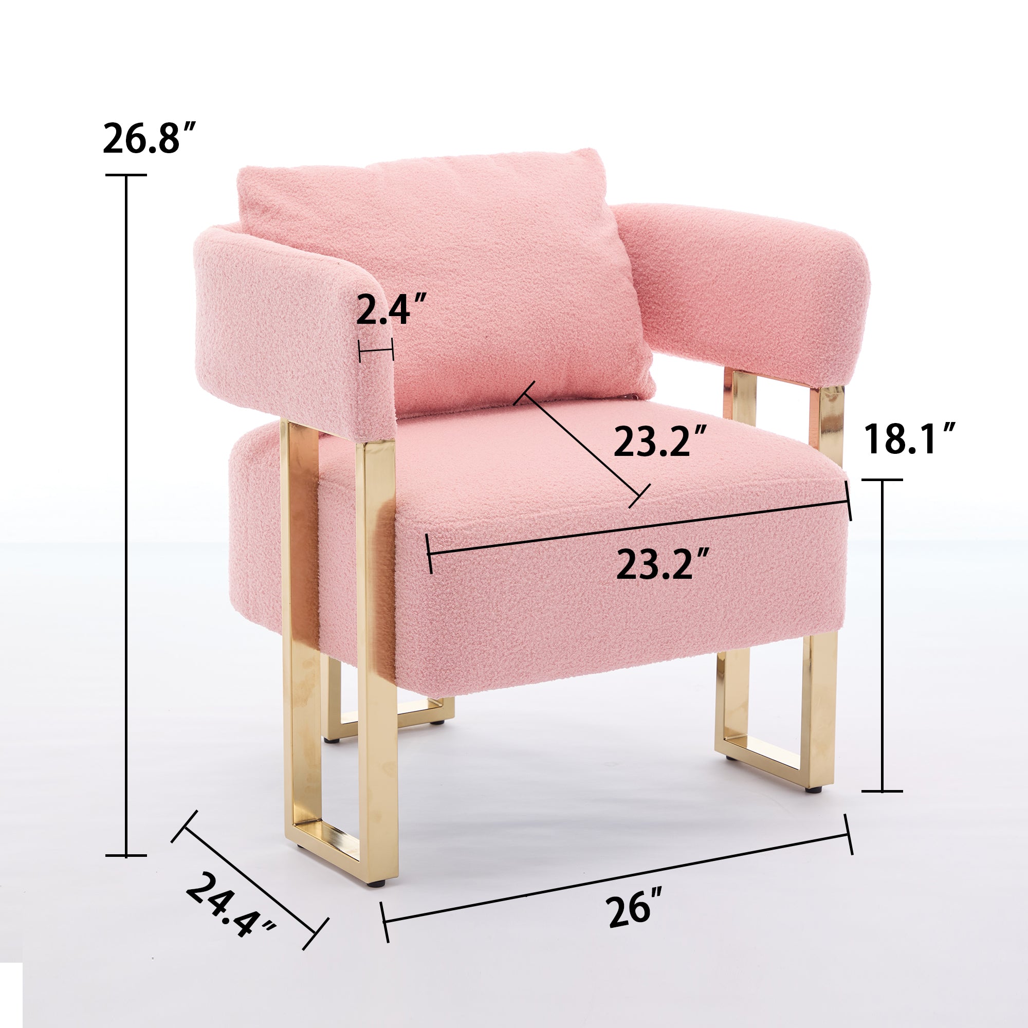 TS Modern decorative chair, living room side chair with gold metal legs, no wheels, suitable for dressing area, reception room, office,Teddy fleece upholstered metal foot sofas 2PCS Pink