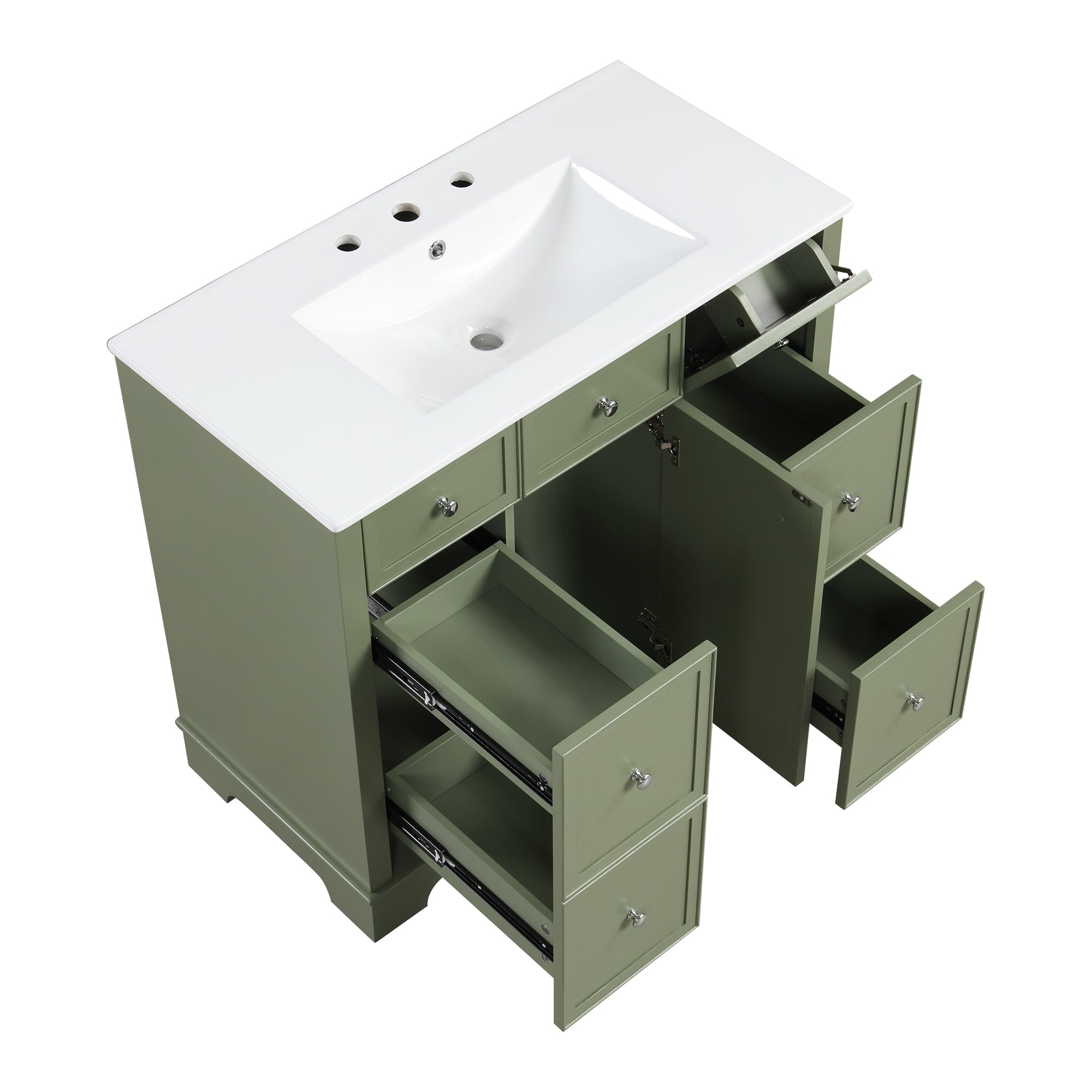 36" Bathroom Vanity with Sink, One Cabinet with Three drawers and One Flip Drawer, Solid Wood and MDF Board, Green