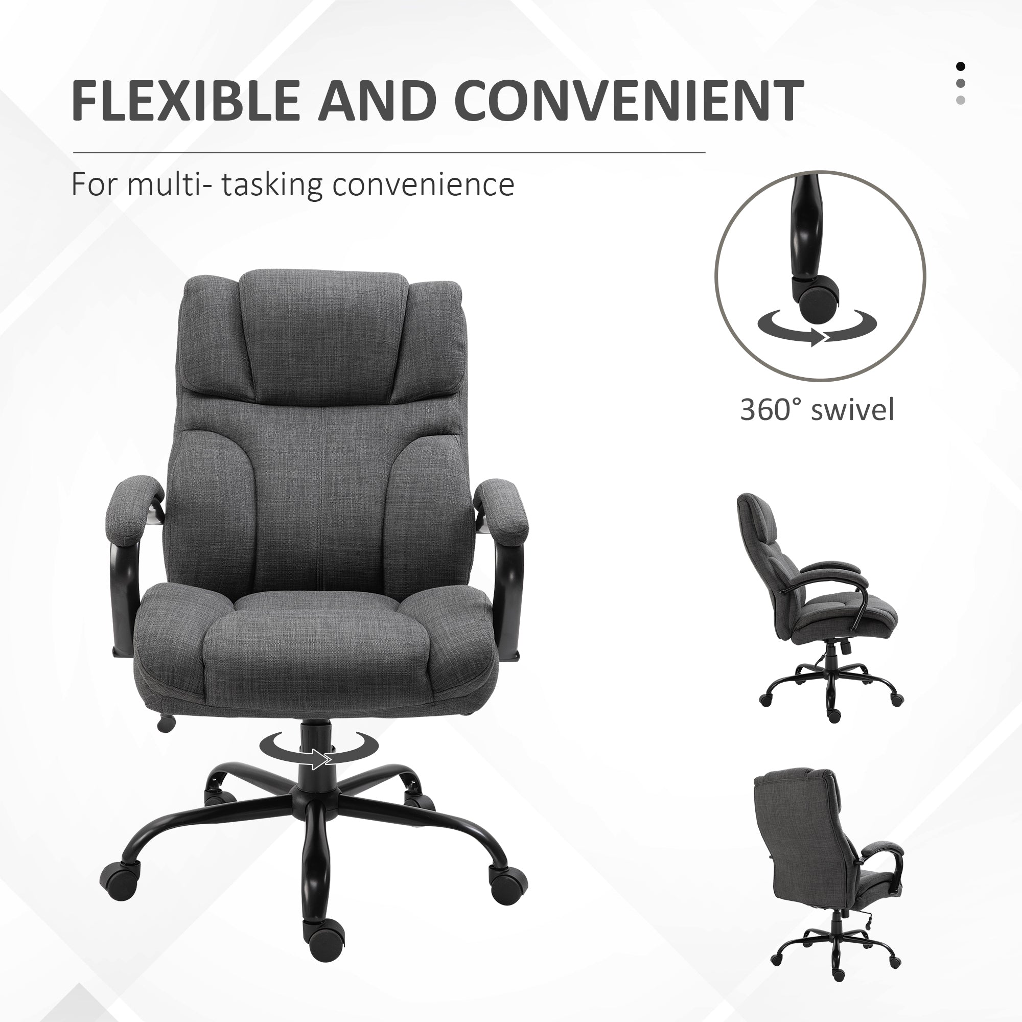 500lbs Big and Tall Office Chair with Wide Seat, Ergonomic Executive Computer Chair with Adjustable Height, Swivel Wheels and Linen Finish, Dark Grey