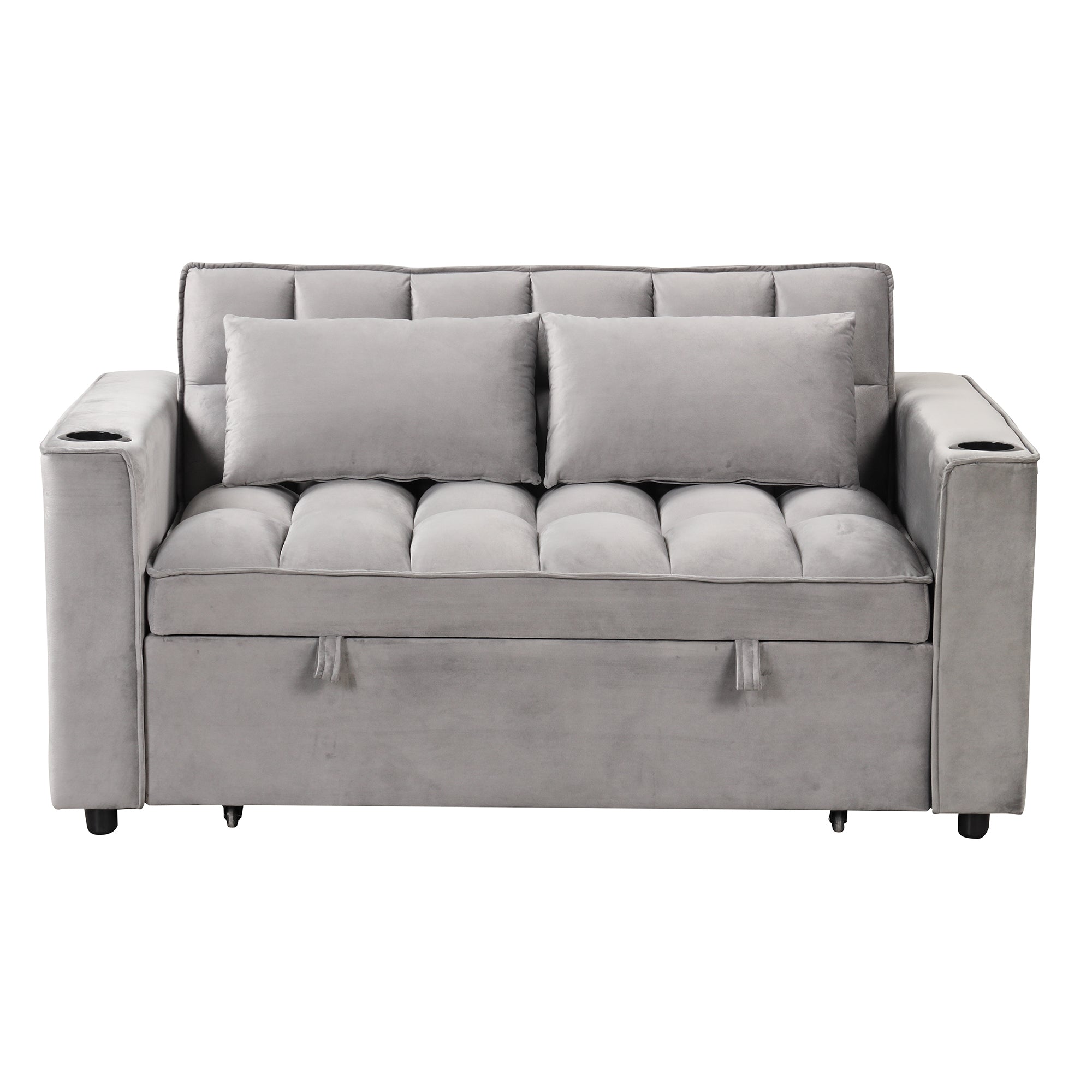 58" 4-1 Multi-functional Sofa Bed with Cup Holder and USB Port for Living Room or Apartments, Gray