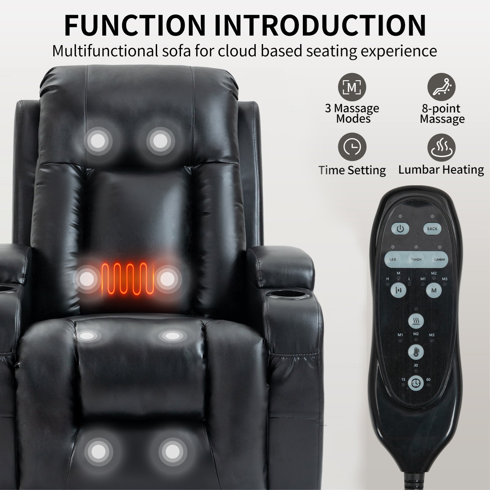 Infinite Position Up to 350 LBS Power Lift Recliner Chair for Elderly, Heavy Duty Motion Mechanism with 8-Point Vibration Massage and Lumbar Heating, USB Charging Port, Cup Holders, Black