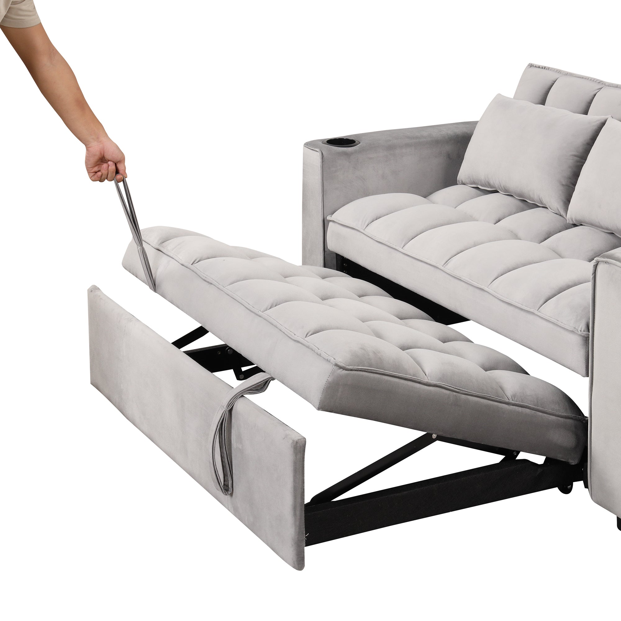 58" 4-1 Multi-functional Sofa Bed with Cup Holder and USB Port for Living Room or Apartments, Gray