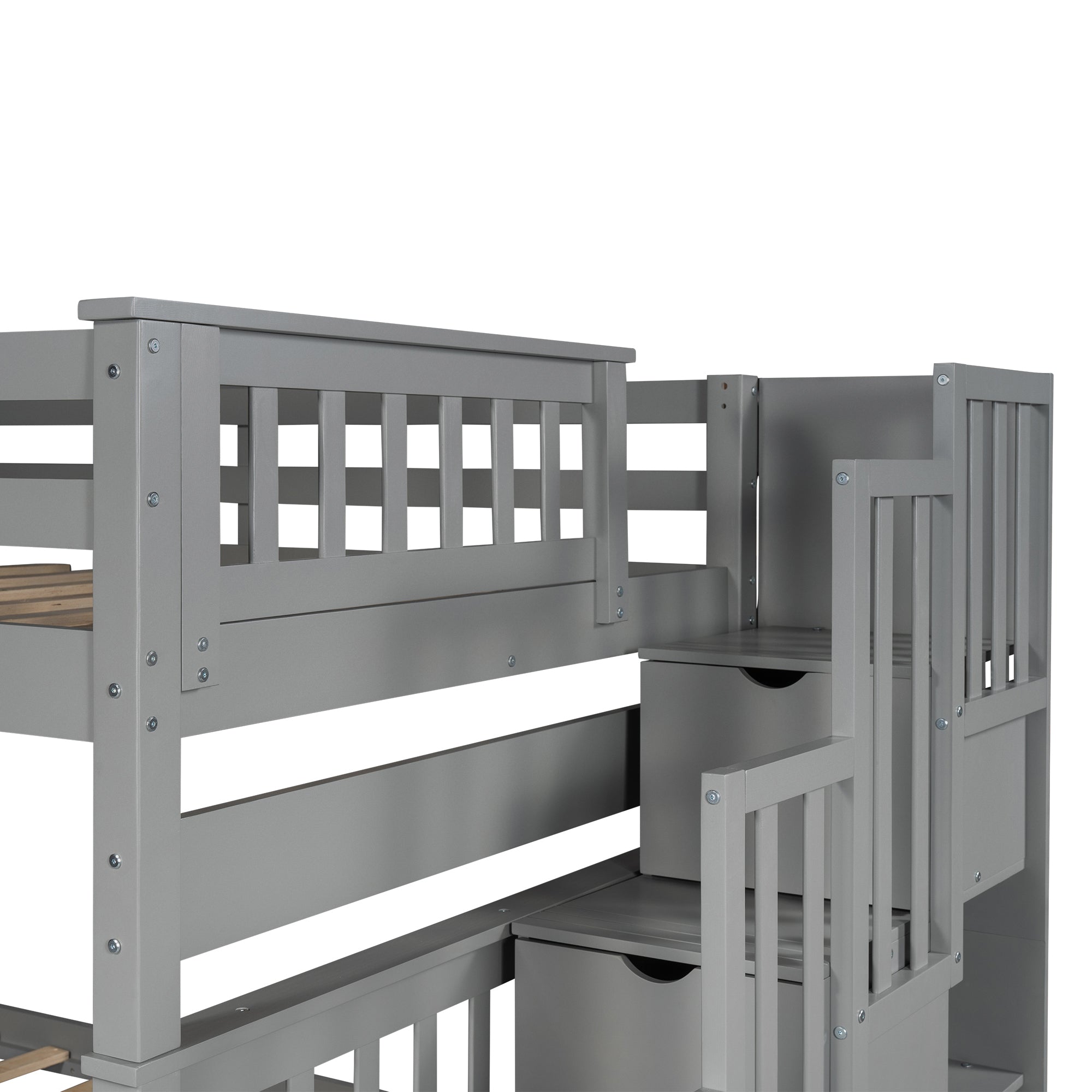 Full Over Full Bunk Bed with Shelves and 6 Storage Drawers, Gray(Old SKU:LP000046AAE)