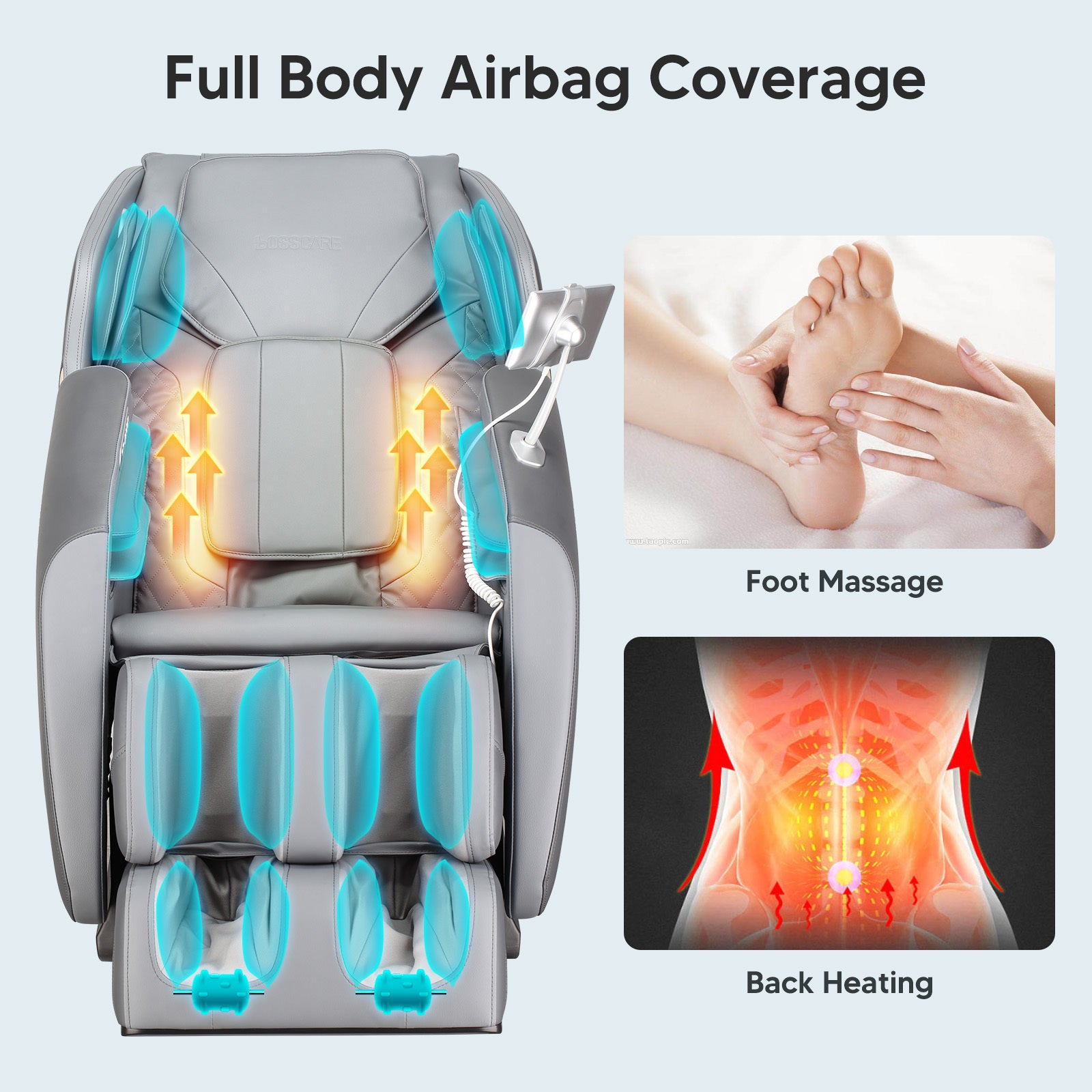 BOSSCARE 2023 New Massage Chairs with AI Voice Control Shiatsu Recliner Gray