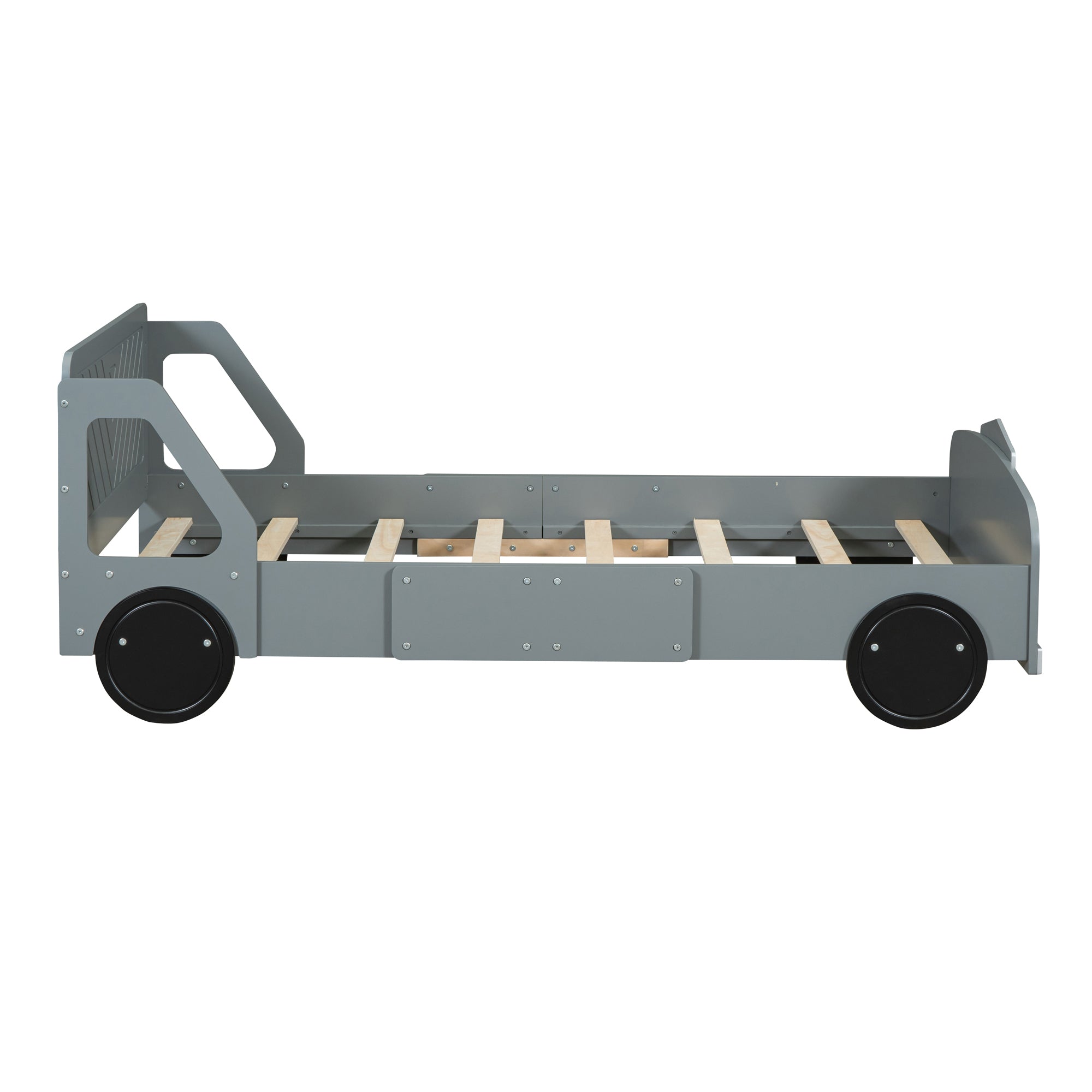 Twin Size Car-Shaped Platform Bed with Wheels,Gray