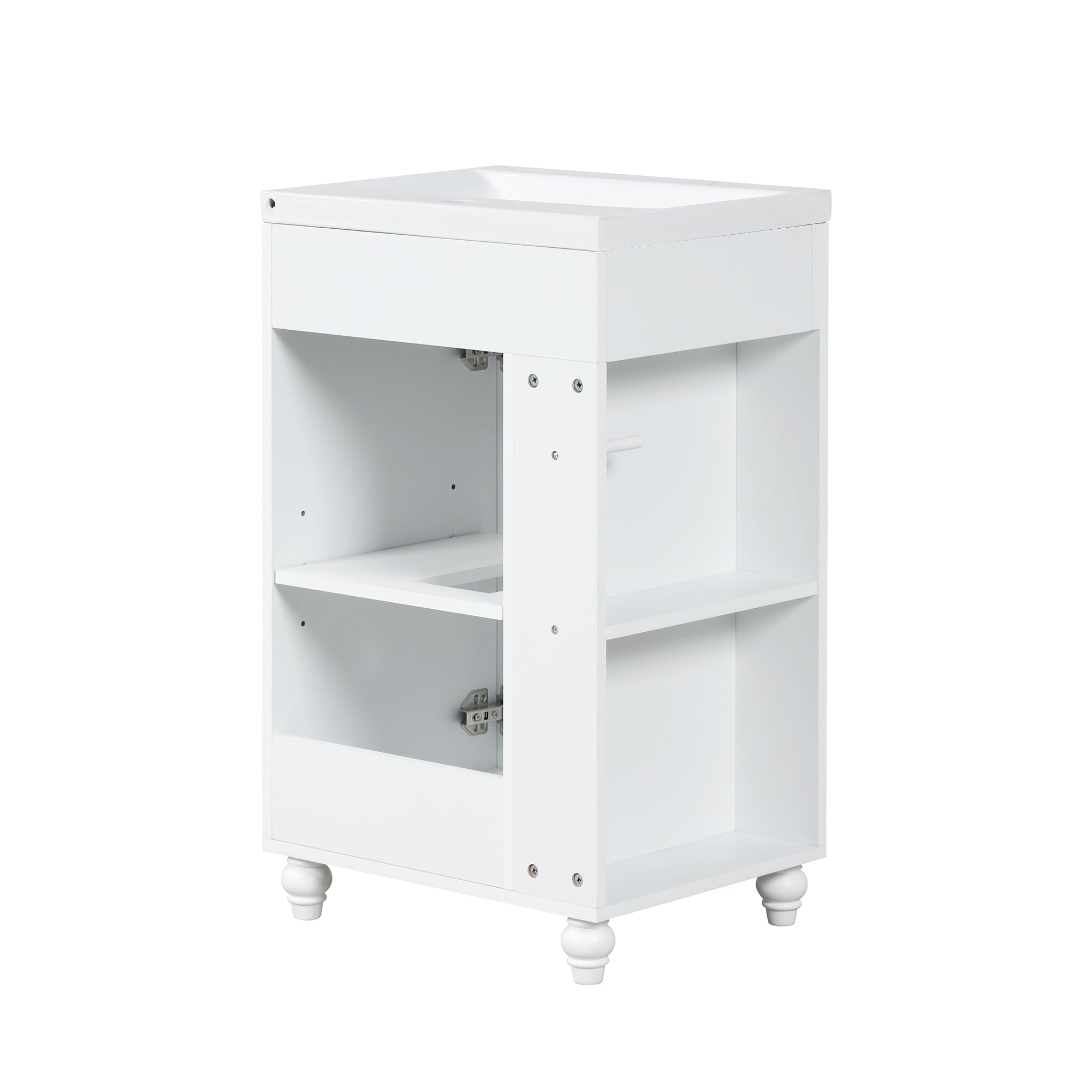 20" Bathroom Vanity with Sink, Bathroom Vanity Cabinet with Two-tier Shelf, Adjustable Shelf, Solid Wood and MDF, White