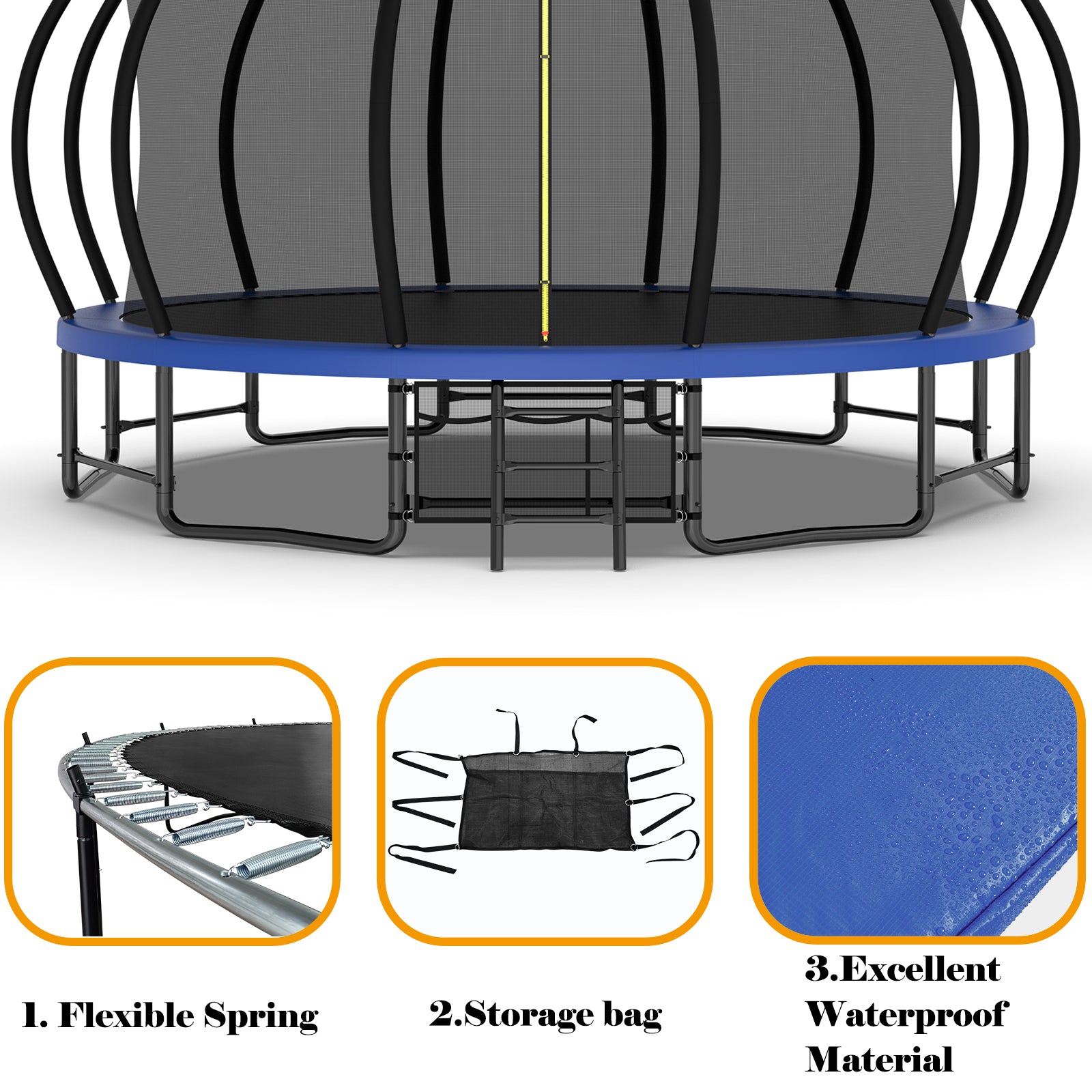 16FT Outdoor Trampoline for Kids and Adults, Pumpkin Trampolines with Curved Poles,Heavy Duty Trampoline Anti-Rust Coating ASTM Approval