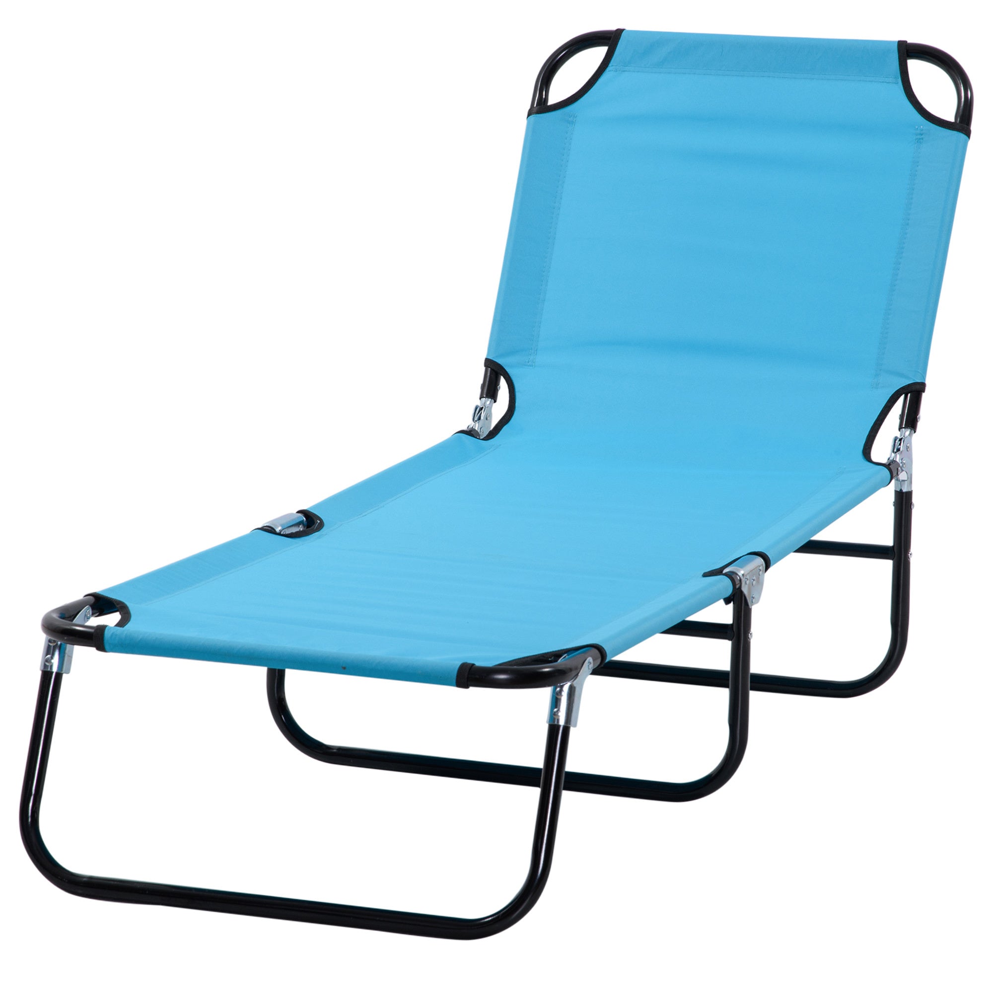 Outsunny Folding Chaise Lounge Pool Chairs, Outdoor Sun Tanning Chairs with 5-Level Reclining Back, Steel Frame for Beach, Yard, Patio, Sky Blue