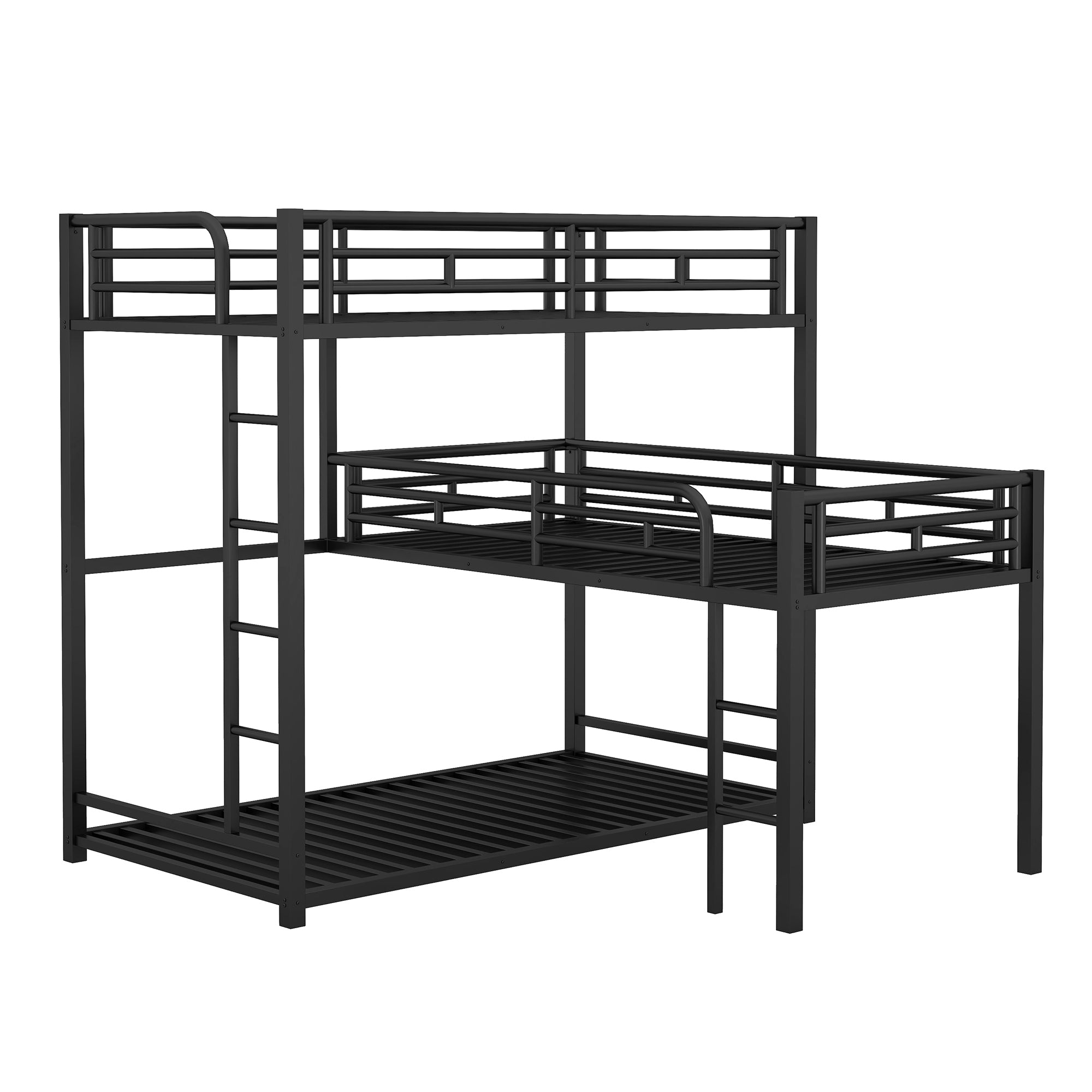 L-shaped Metal Triple Twin Size Bunk Bed, Black(OLD SKU:SM000605AAB)