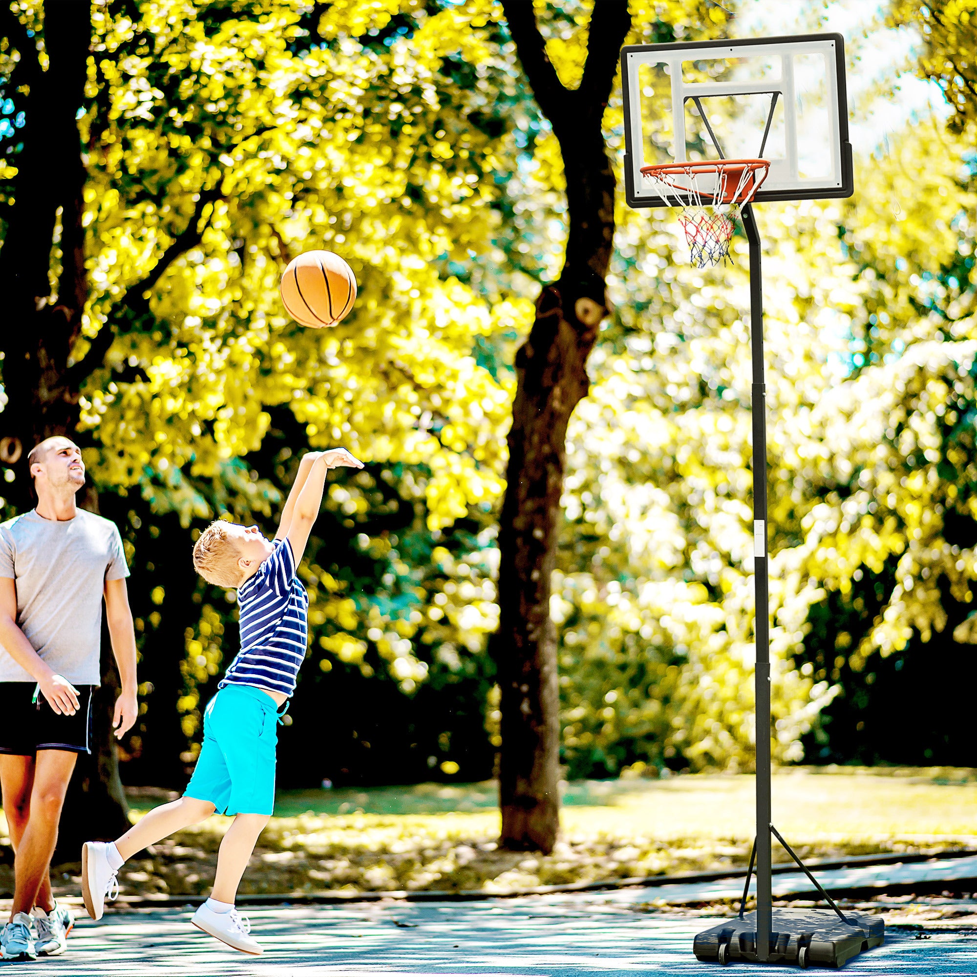 Soozier Portable Basketball Hoop, 8.4-9.8ft Height Adjustable, Basketball Goal with 34in Backboard and Wheels for Indoor Outdoor Use