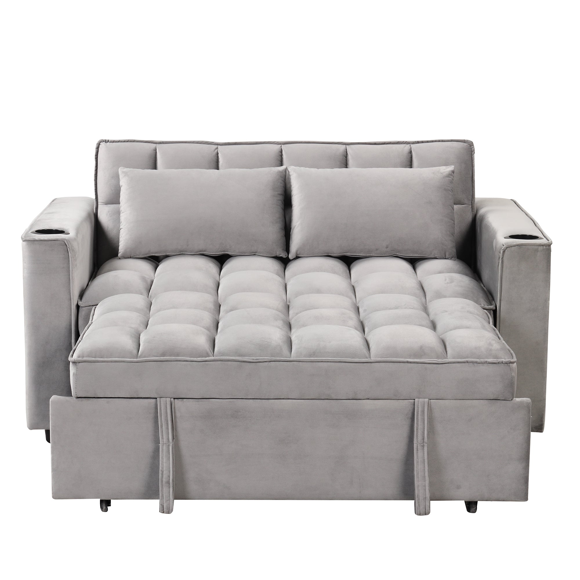 58" 4-1 Multi-functional Sofa Bed with Cup Holder and USB Port for Living Room or Apartments, Gray