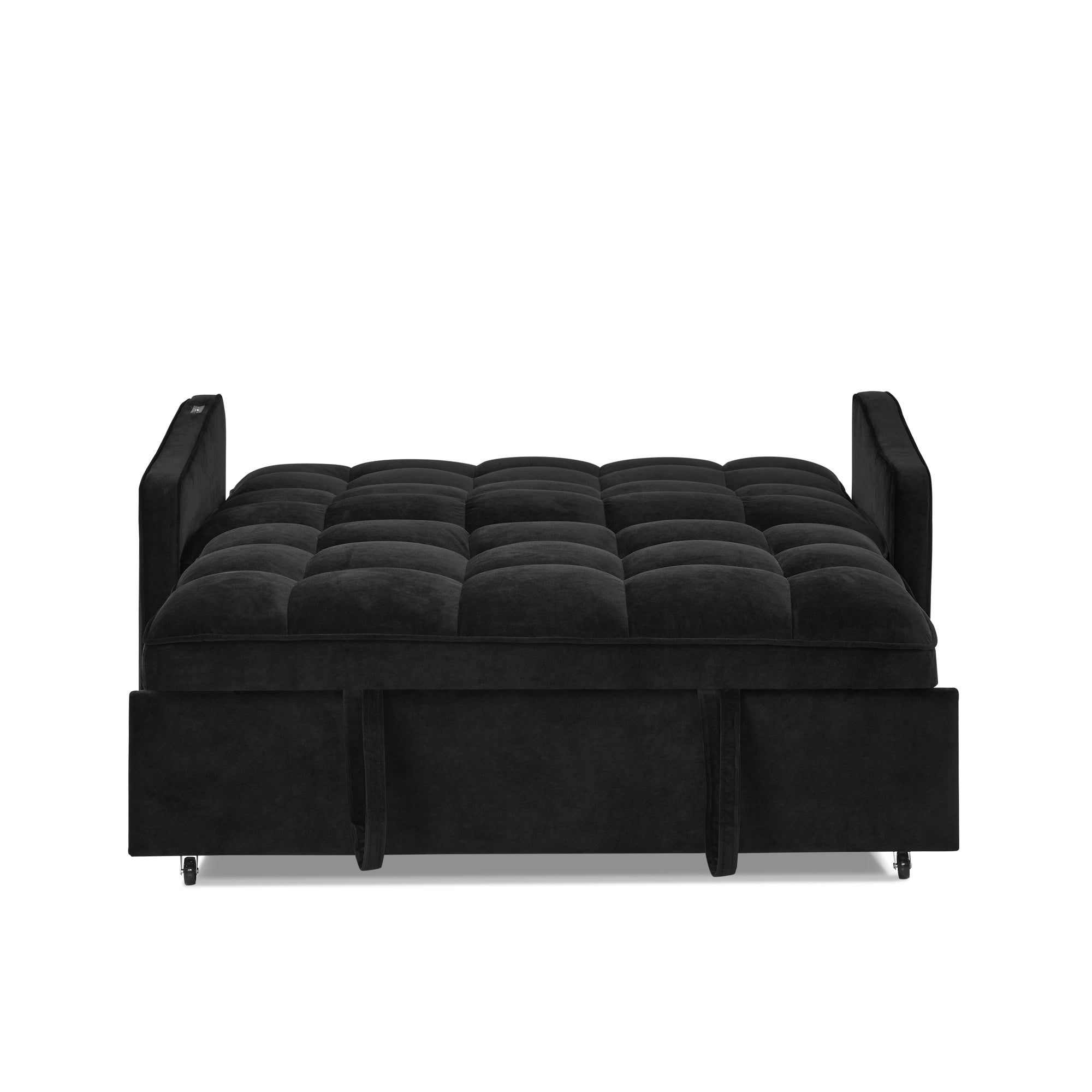 Loveseats Sofa Bed with Pull-out Bed,Adjsutable Back and Two Arm Pocket,TypeC and USB Charging with Copper nail,Black (47"x53"x31")