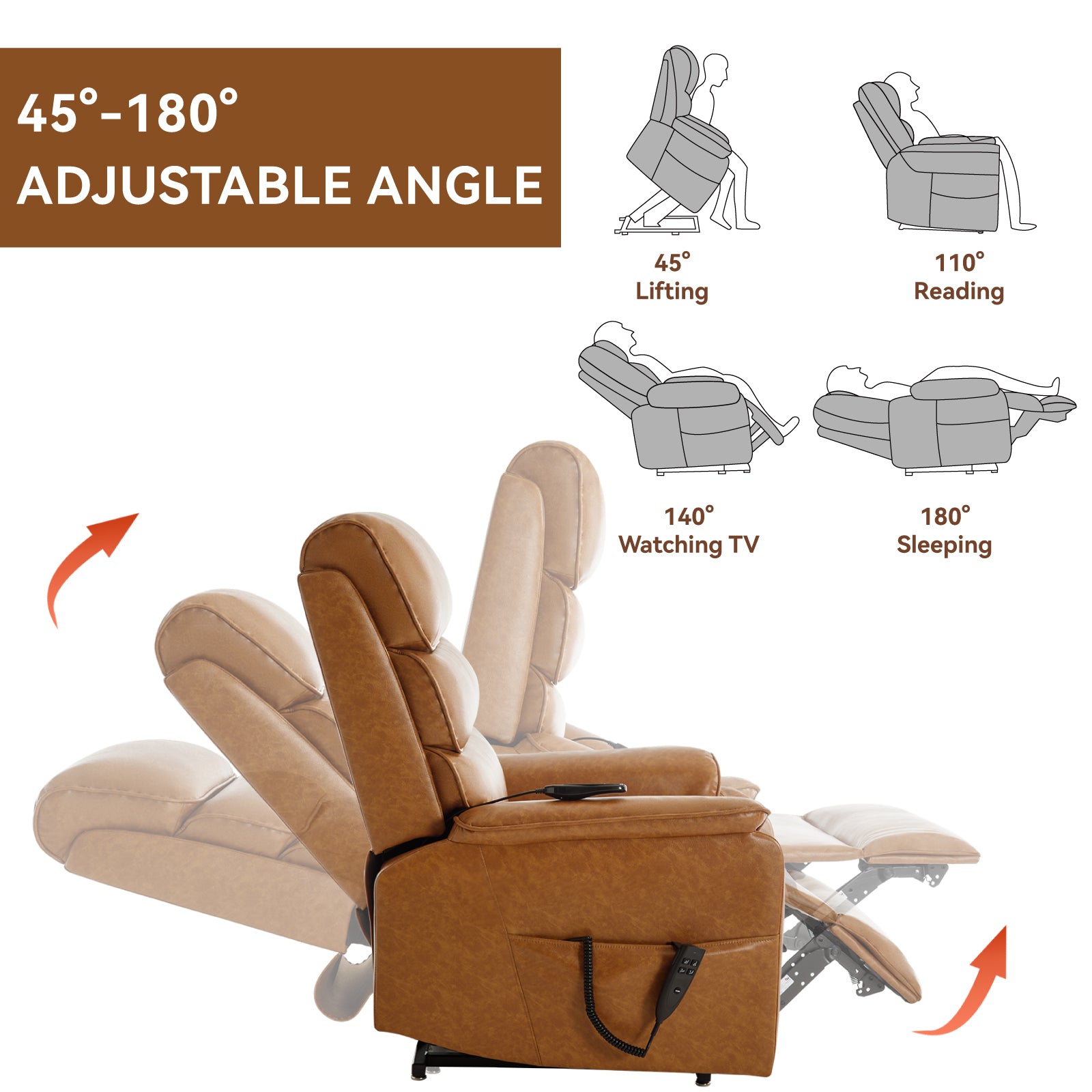 Brown Leatheraire Dual Motor Infinite Position Up to 350 LBS Power Lift Recliner Chair with Power-Remote, Heat Massage and Heavy Duty Motion Mechanism