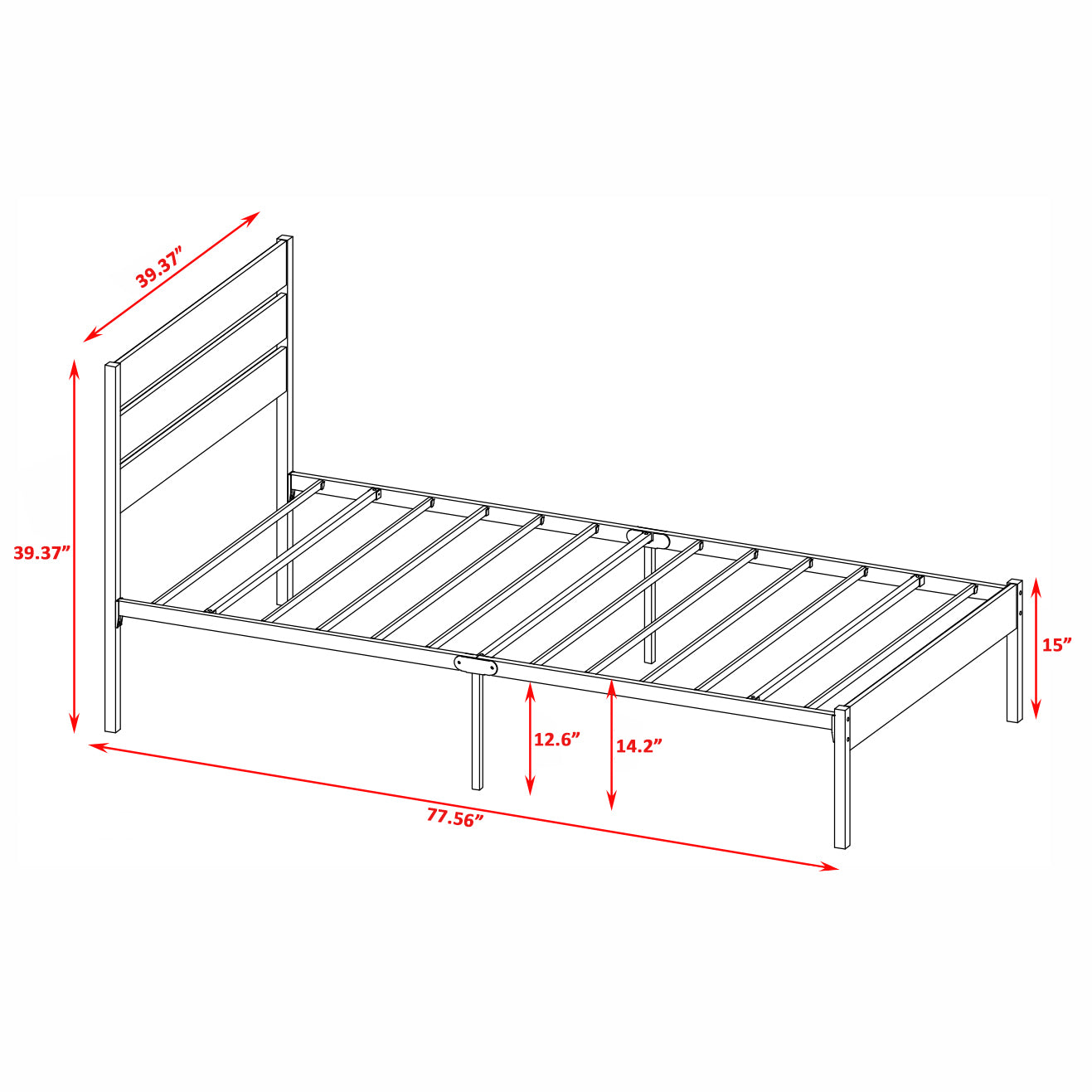 Twin Size Bed Frame with Wood Headboard, Metal Frame with Strong Slats, Noise Free,No Box Spring Needed-Brown