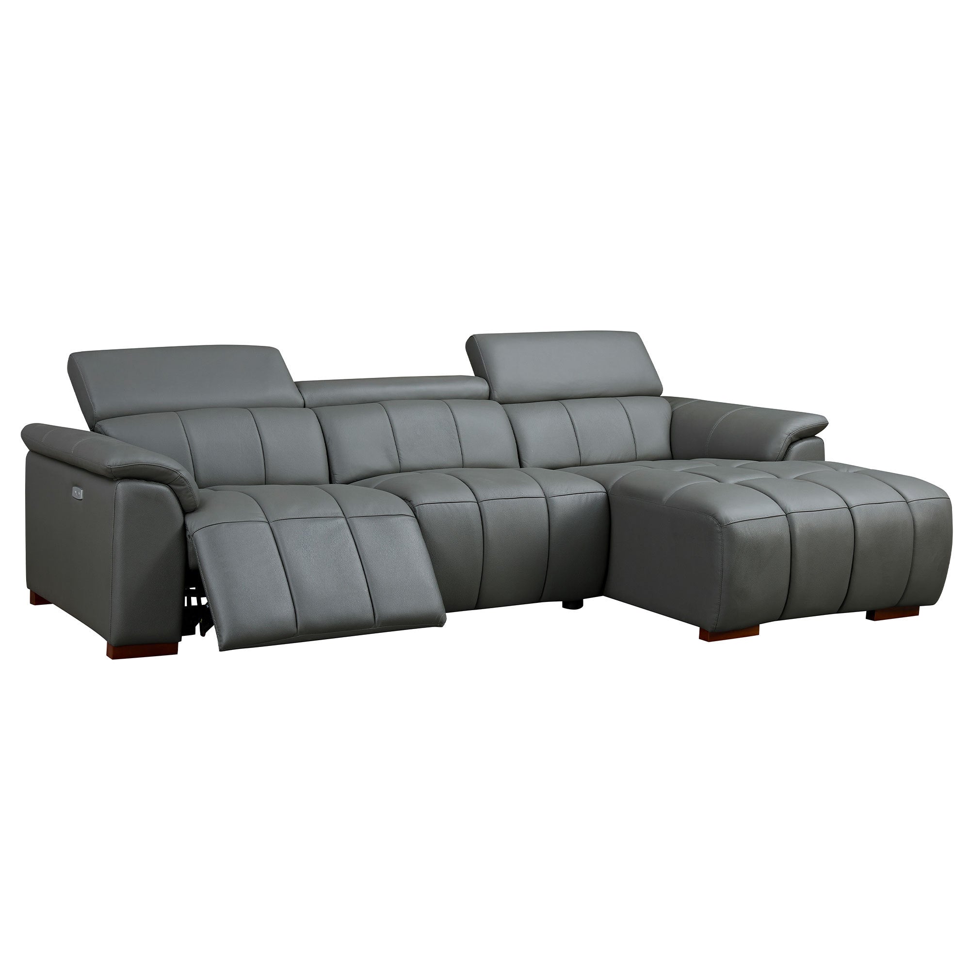 Wall-Hugger Reclining Sofa Modern Electric Control Genuine Leather L Shaped Couch,Lounge Seat Theater Seating Furniture with USB Port, Sofa with Headrest & Footrest for Living Room,Apartment,Office