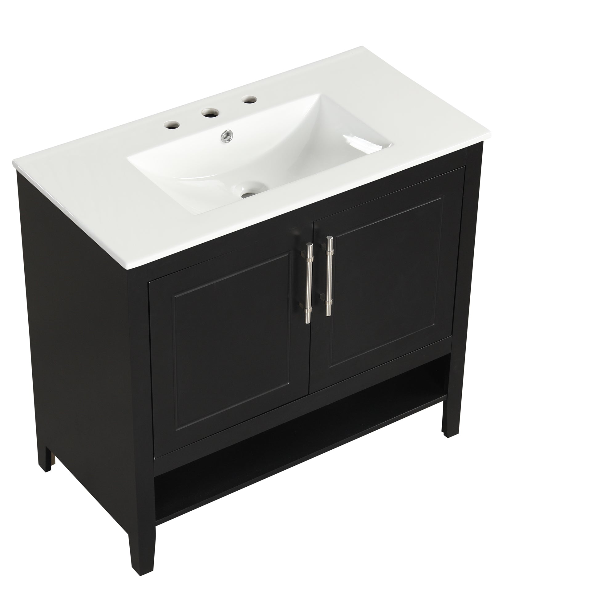 36" Bathroom Vanity with Sink, Multi-functional Bathroom Cabinet with Doors and Drawers, MDF Frame and MDF Board, Black