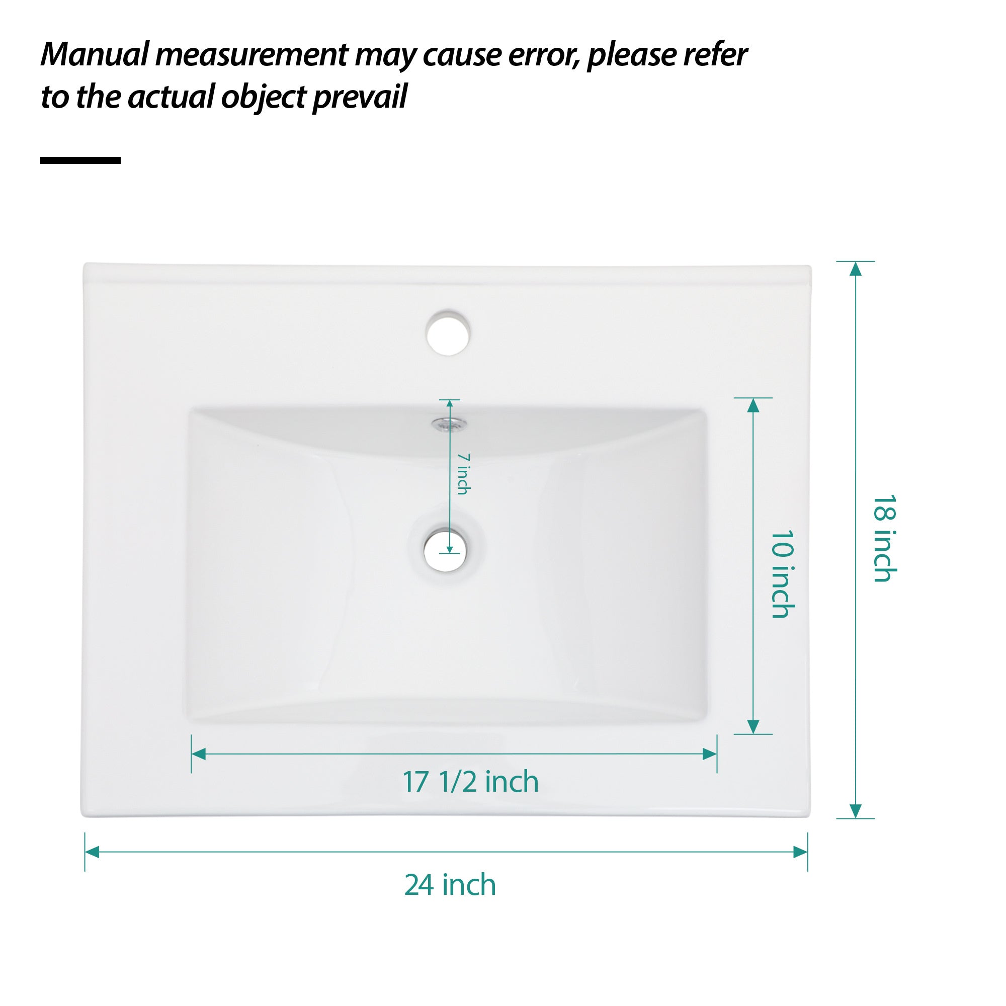 24"x18" White Rectangular Single Vanity Top with 1 Faucet Hole and Overflow(Sink Only)