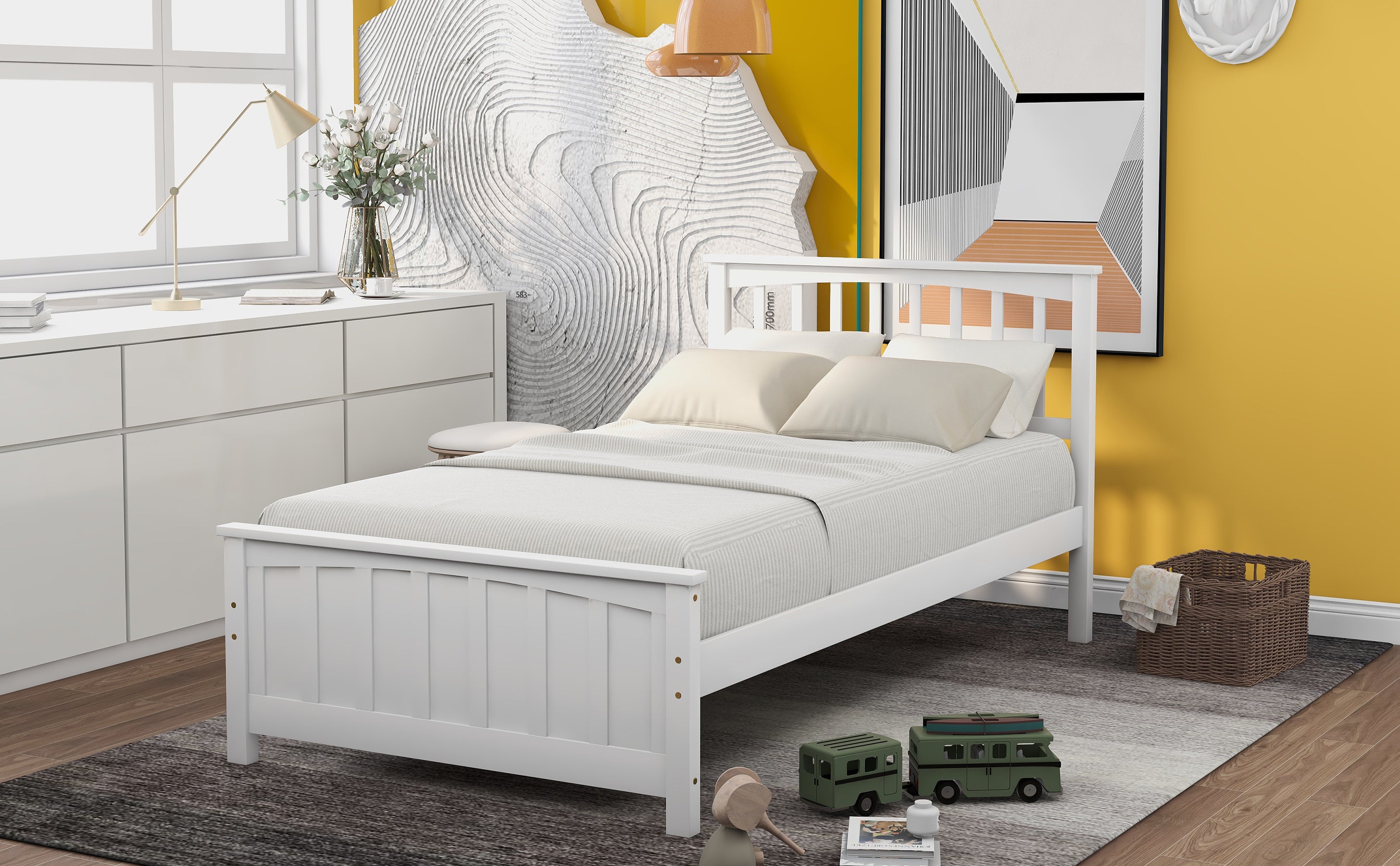 Wood Platform Bed Twin size Platform Bed, White(Old Sku:WF190776AAK  Less two center support legs)